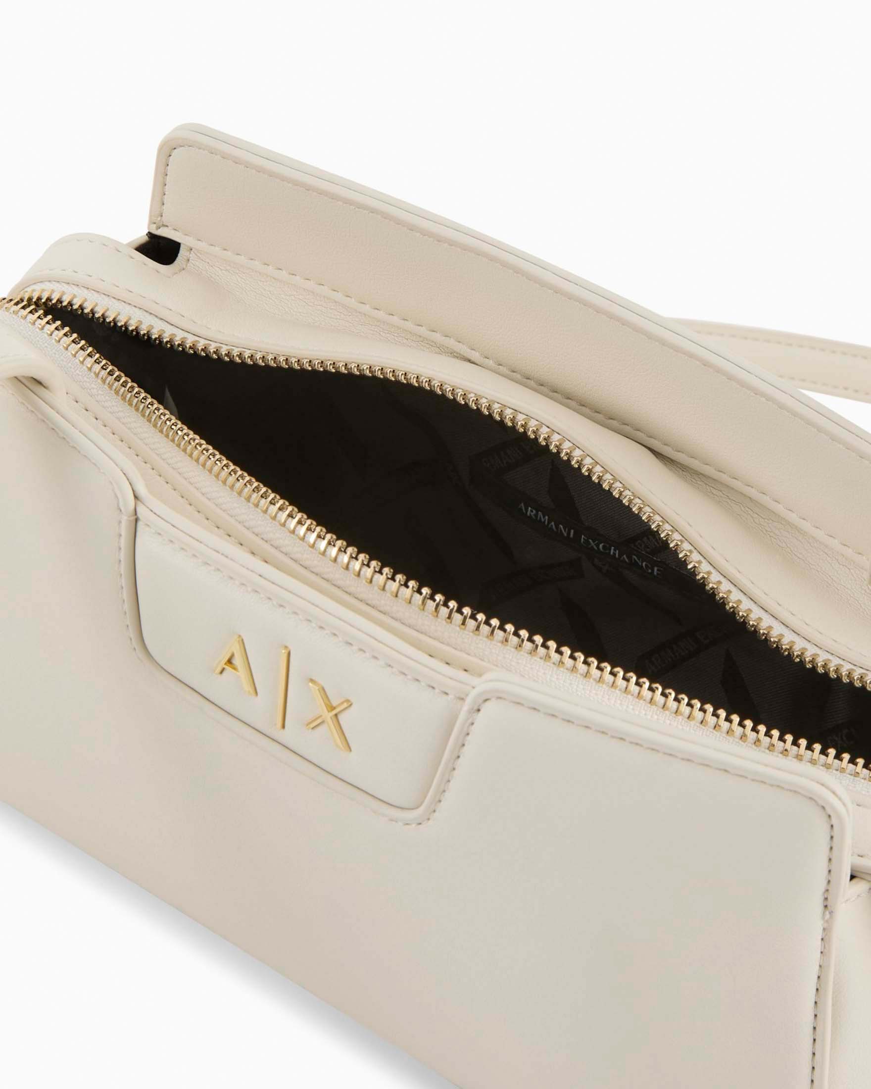Borsa a tracolla piccola Armani Echange bianca in similpelle liscia con logo in metallo applicato image