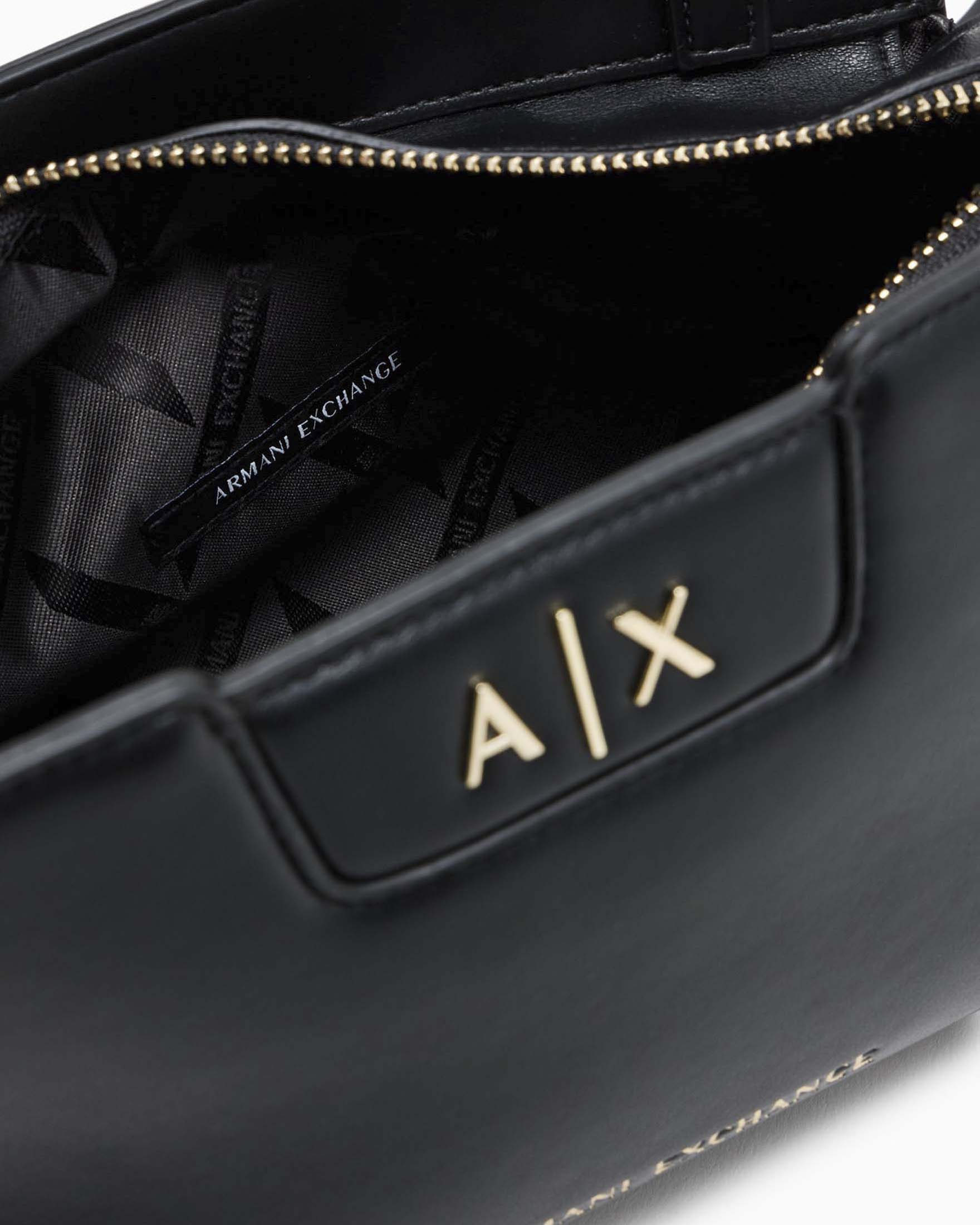 Borsa a tracolla piccola Armani Echange nera in similpelle liscia con logo in metallo applicato image