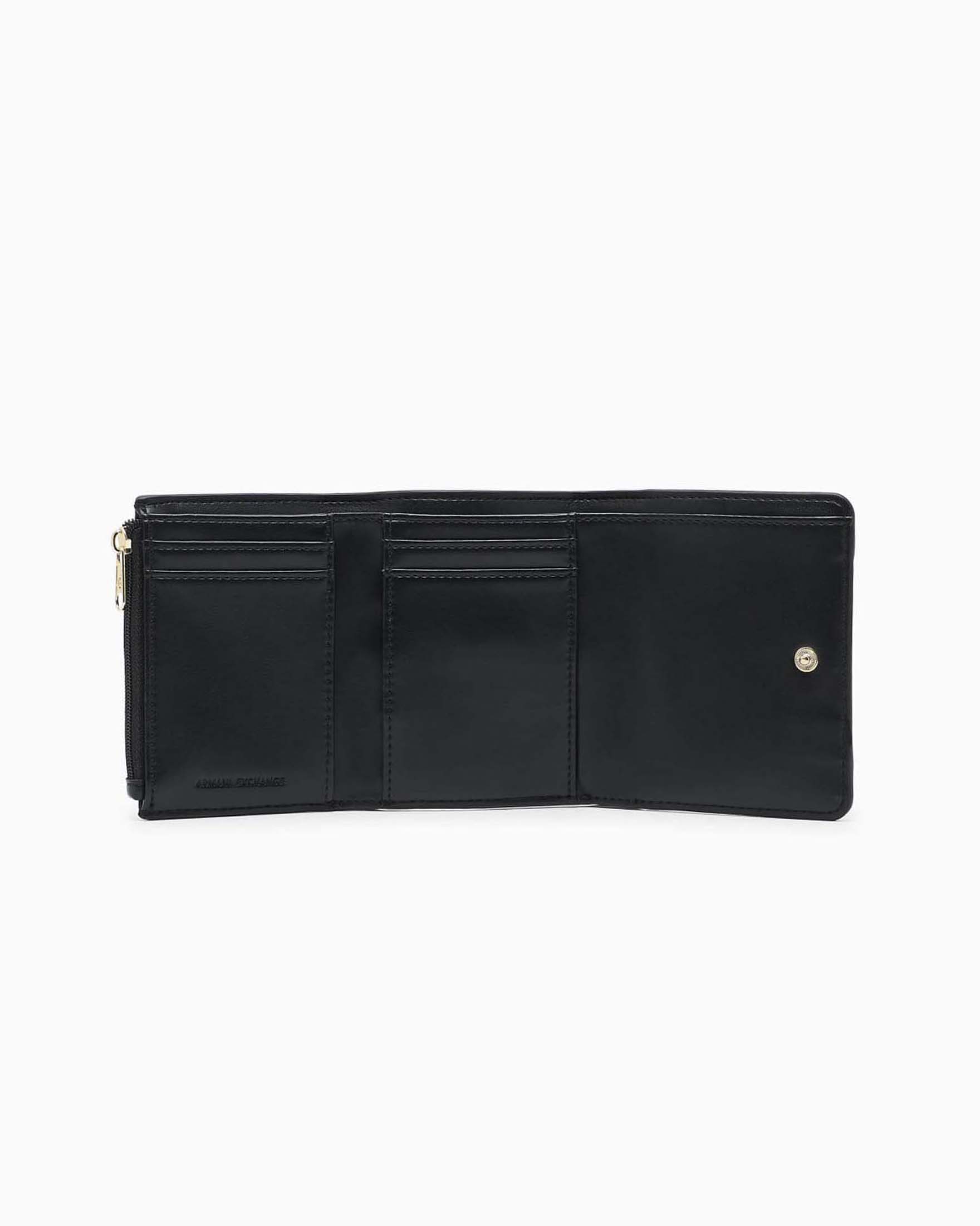 Portafoglio Bi-Fold compatto Armani Exchange nero con logo frontale