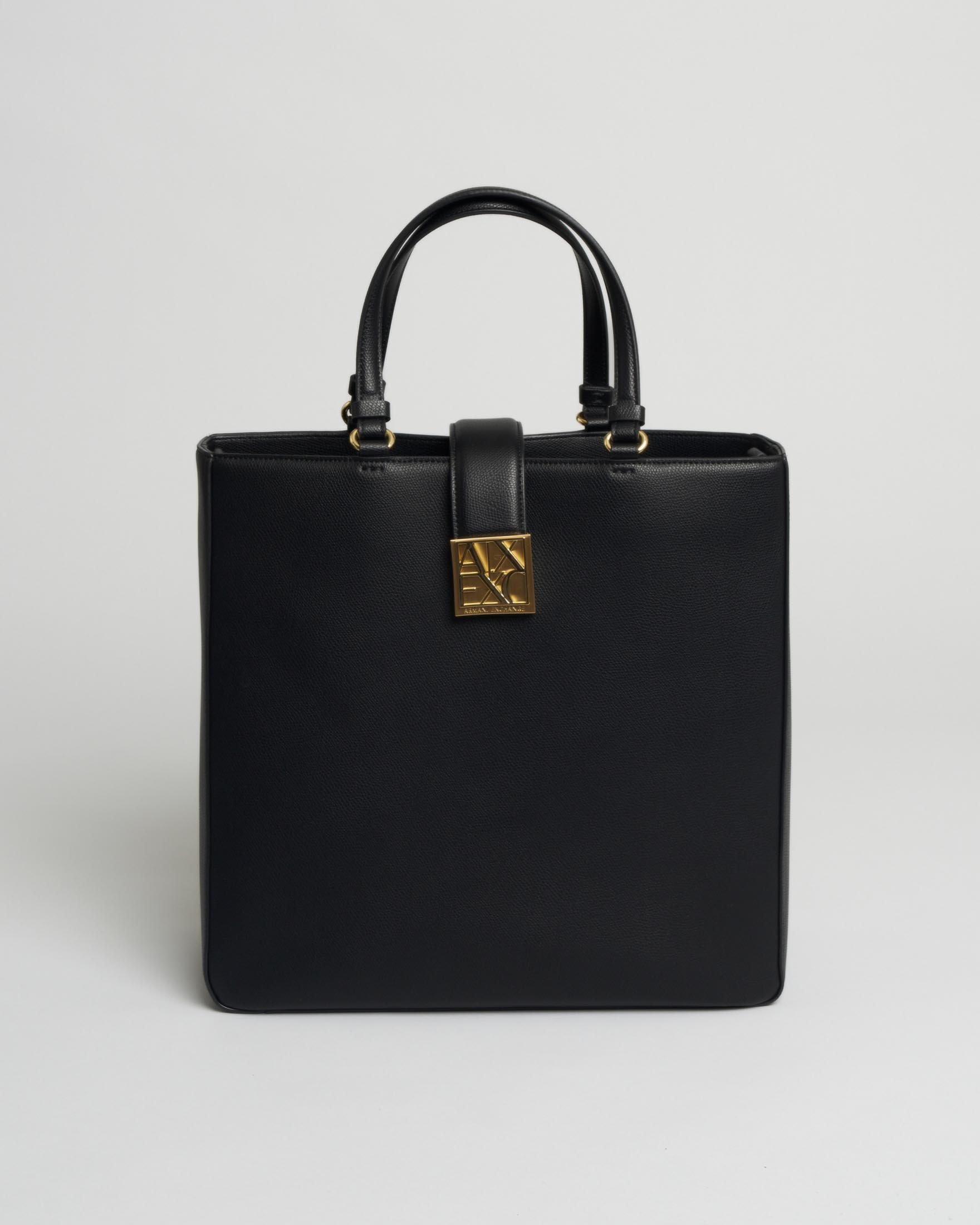 Shopping bag Amy Armani Exchange nera con tracolla removibile e logo dorato