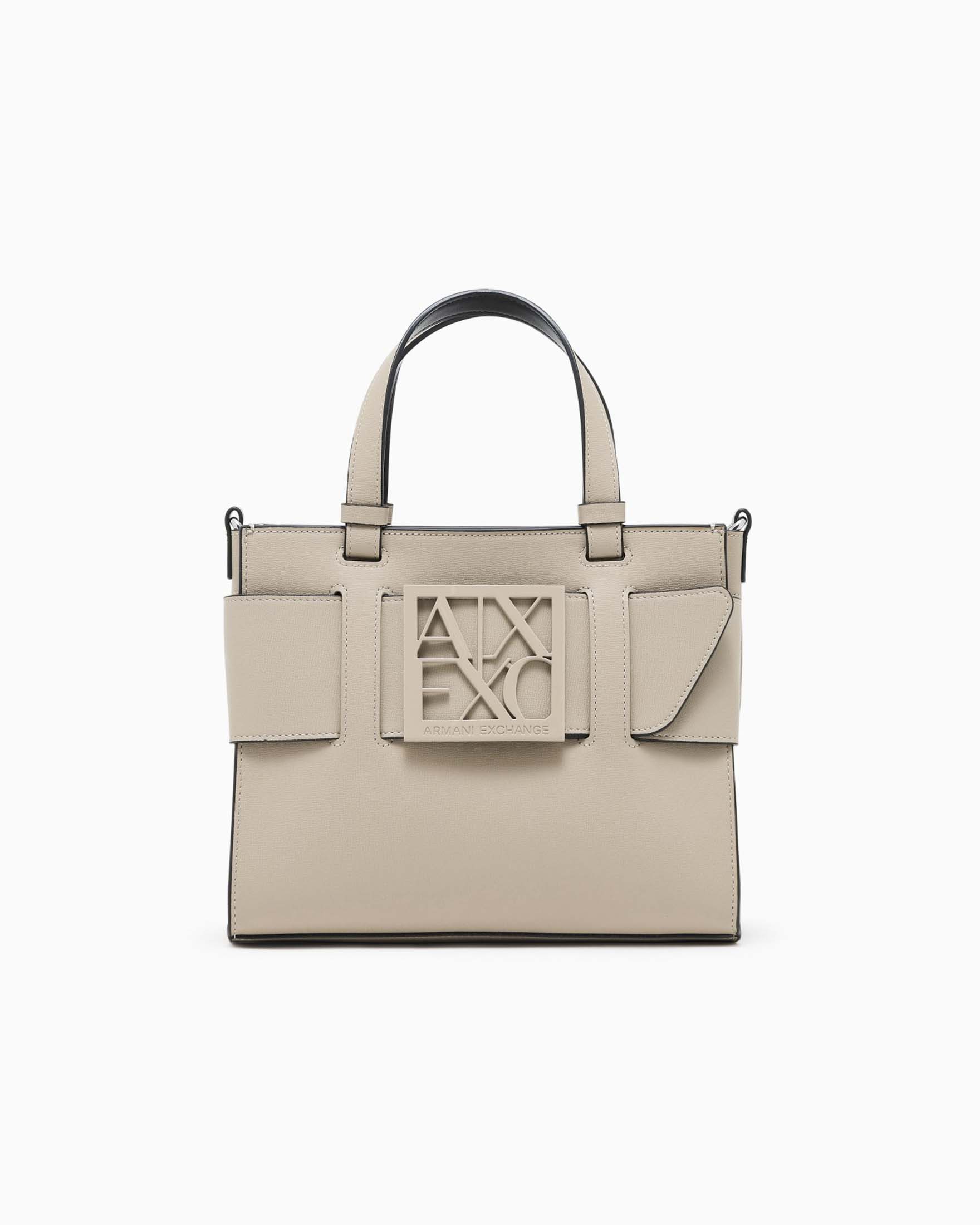 Tote bag piccola Armani Exchange tortora con doppi manici e tracolla