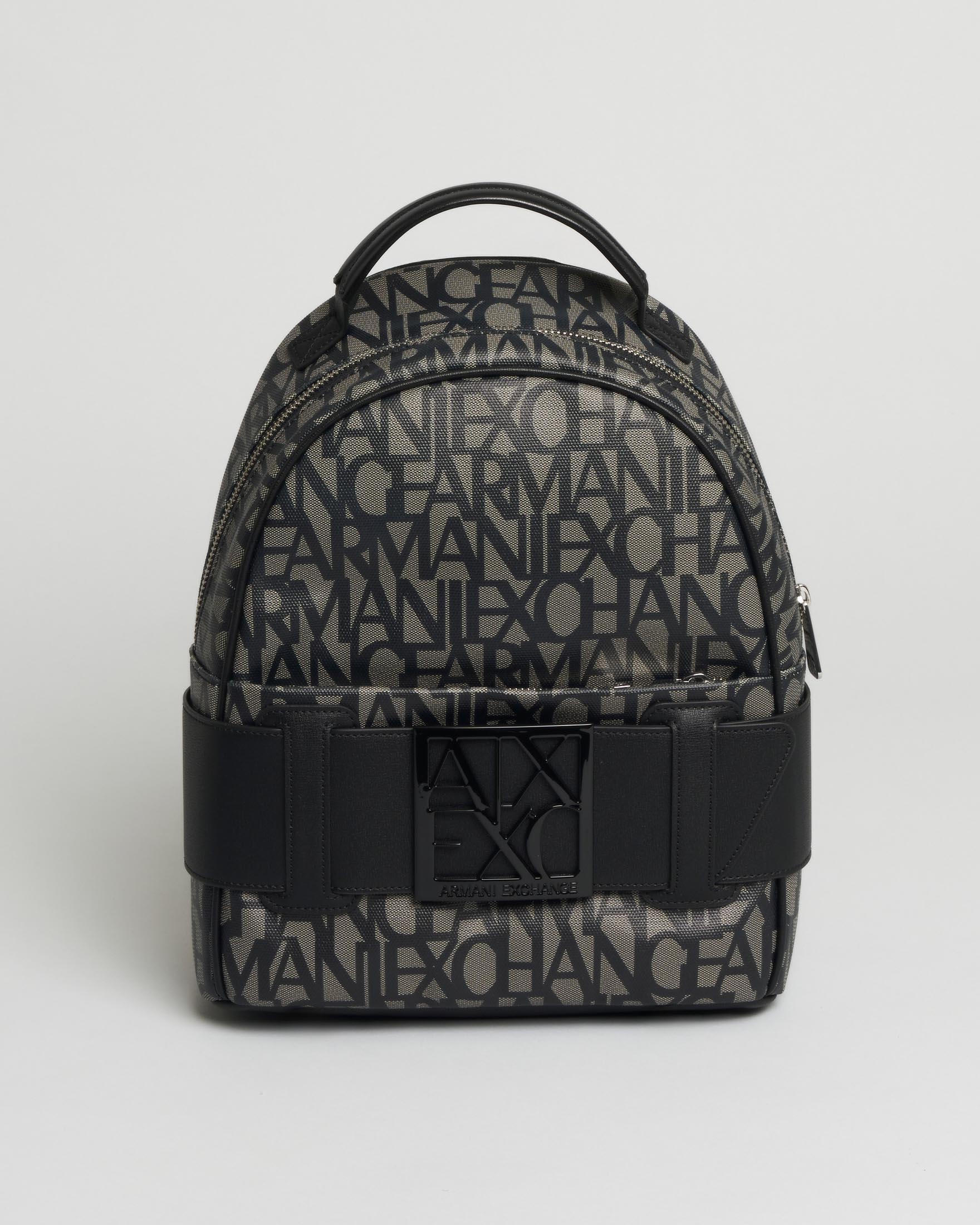 Zaino Armani Exchange nero e baige similpelle con logo all over e placca logo frontale