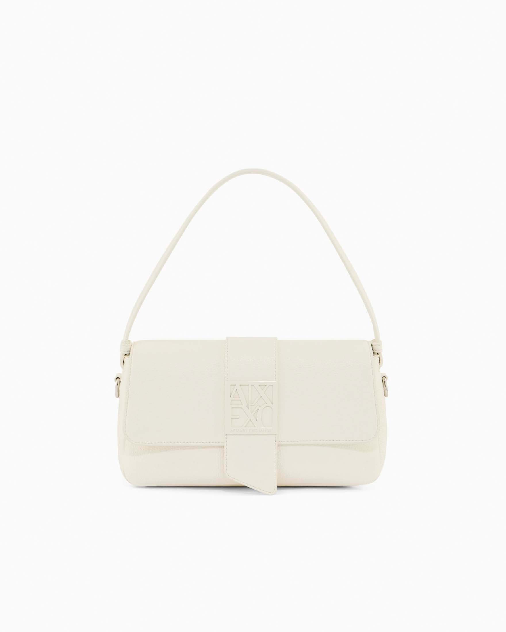 Borsa a spalla Armani Exchange bianca in similpelle con chiusura patta e fibbia logo