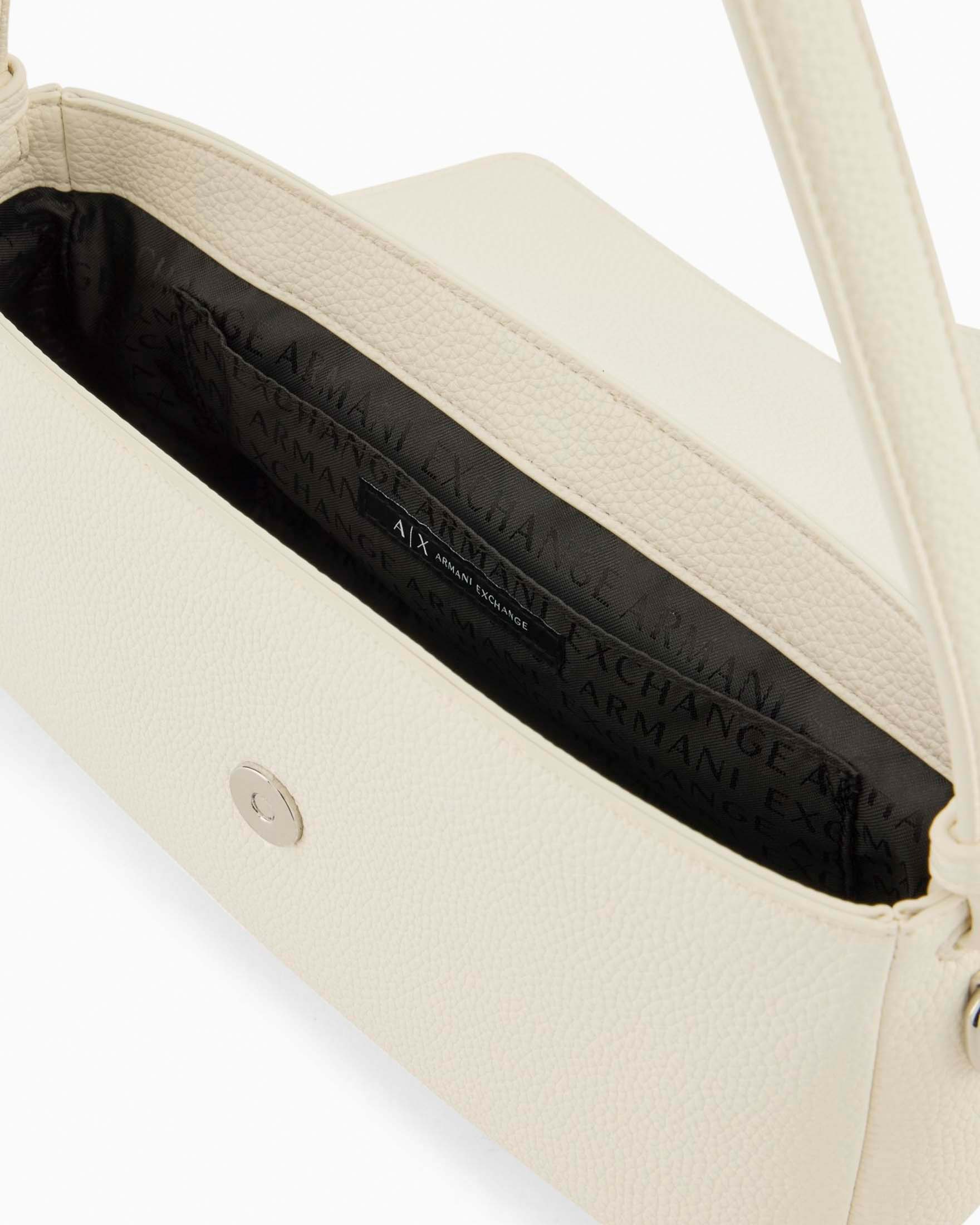 Borsa a spalla Armani Exchange bianca in similpelle con chiusura patta e fibbia logo