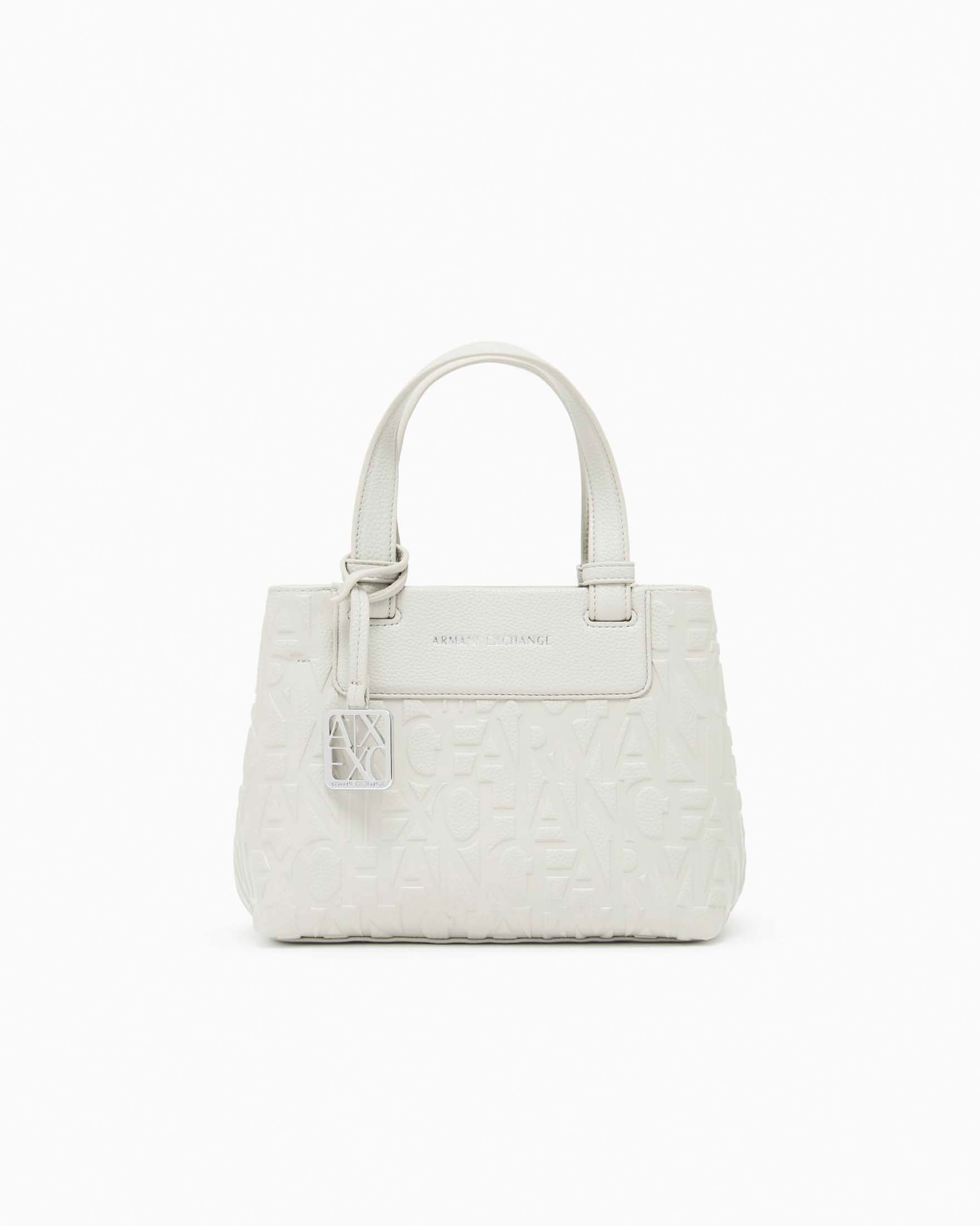 Borsa a mano Armani Exchange color gesso in similpelle con logo allover e charm