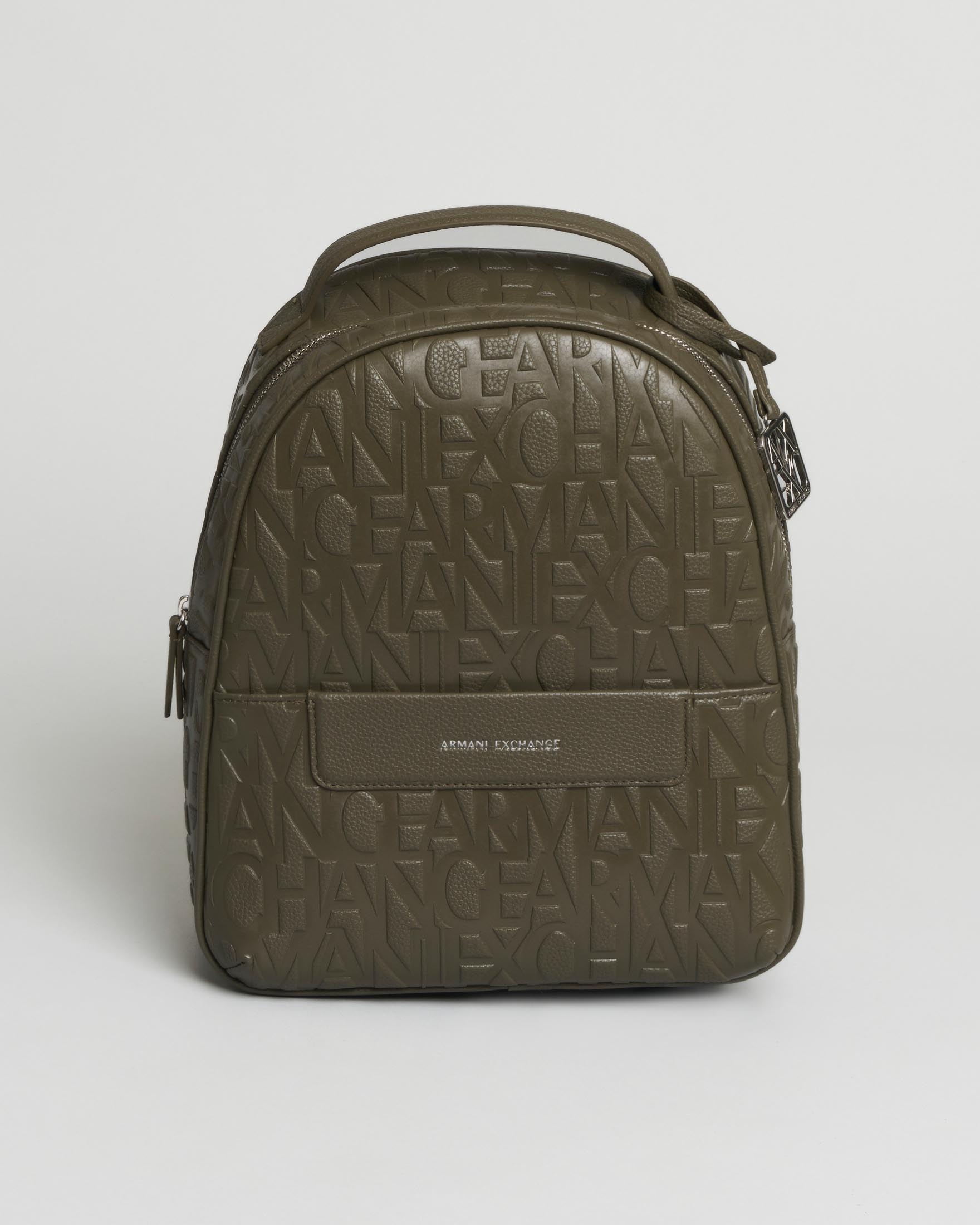 Zaino Armani Exchange verde militare effetto embossé con logo all over e chiusura zip