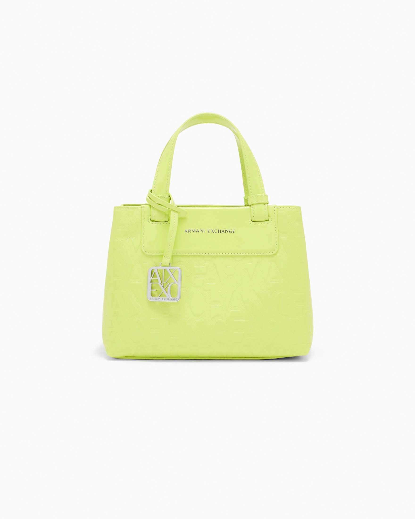 Borsa a mano Armani Exchange color lime in similpelle con lettering in rilievo e tracolla removibile