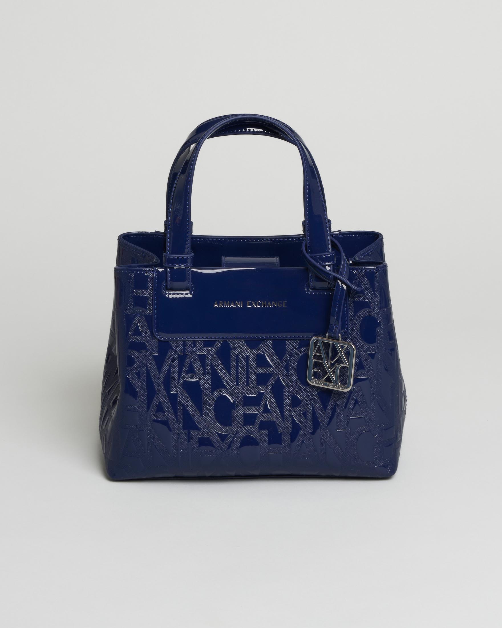 Borsa a mano Armani Exchange blu China in similpelle con lettering in rilievo e tracolla removibile
