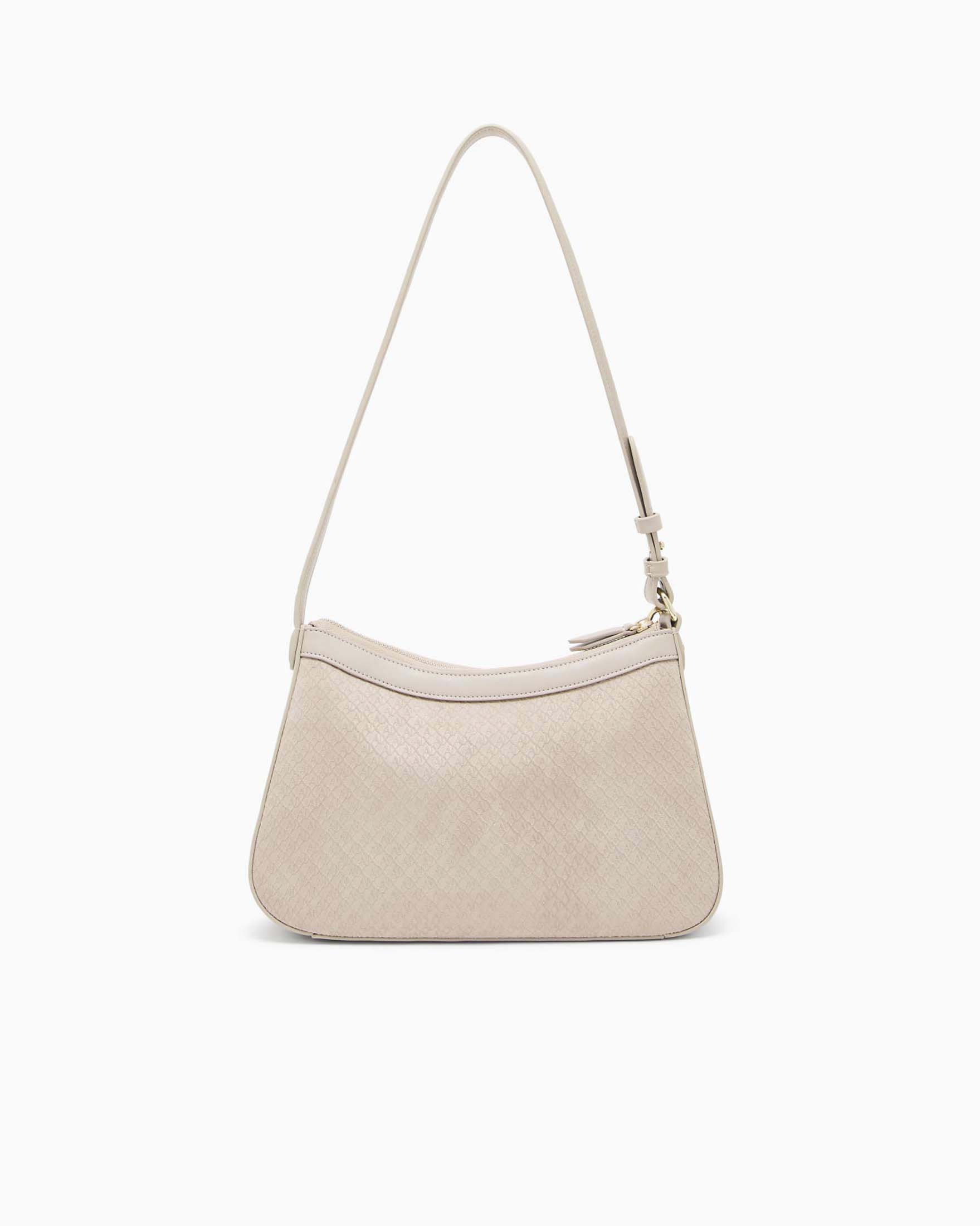 Borsa a spalla Armani Exchange color sabbia in similpelle con logo all over e tasca frontale