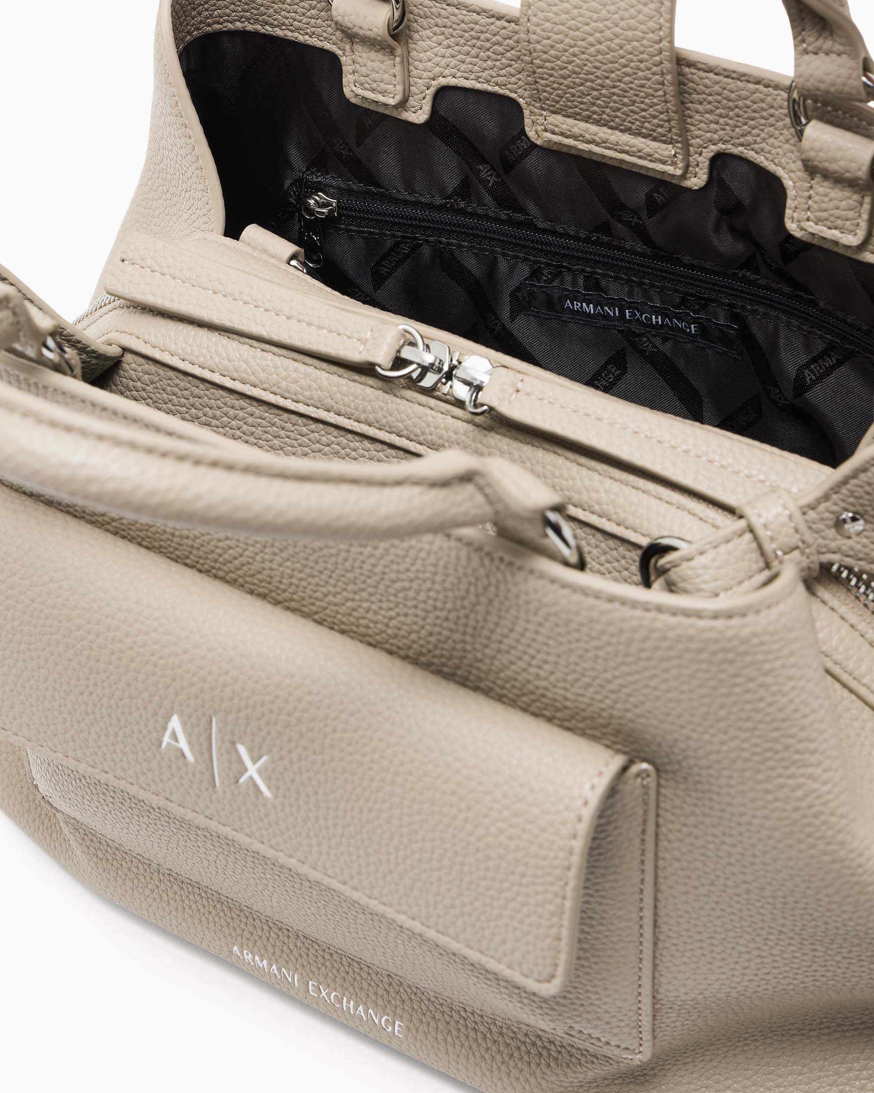 Shopping bag Armani Exchange color sabbia con tasca esterna con patta e tracolla removibile image