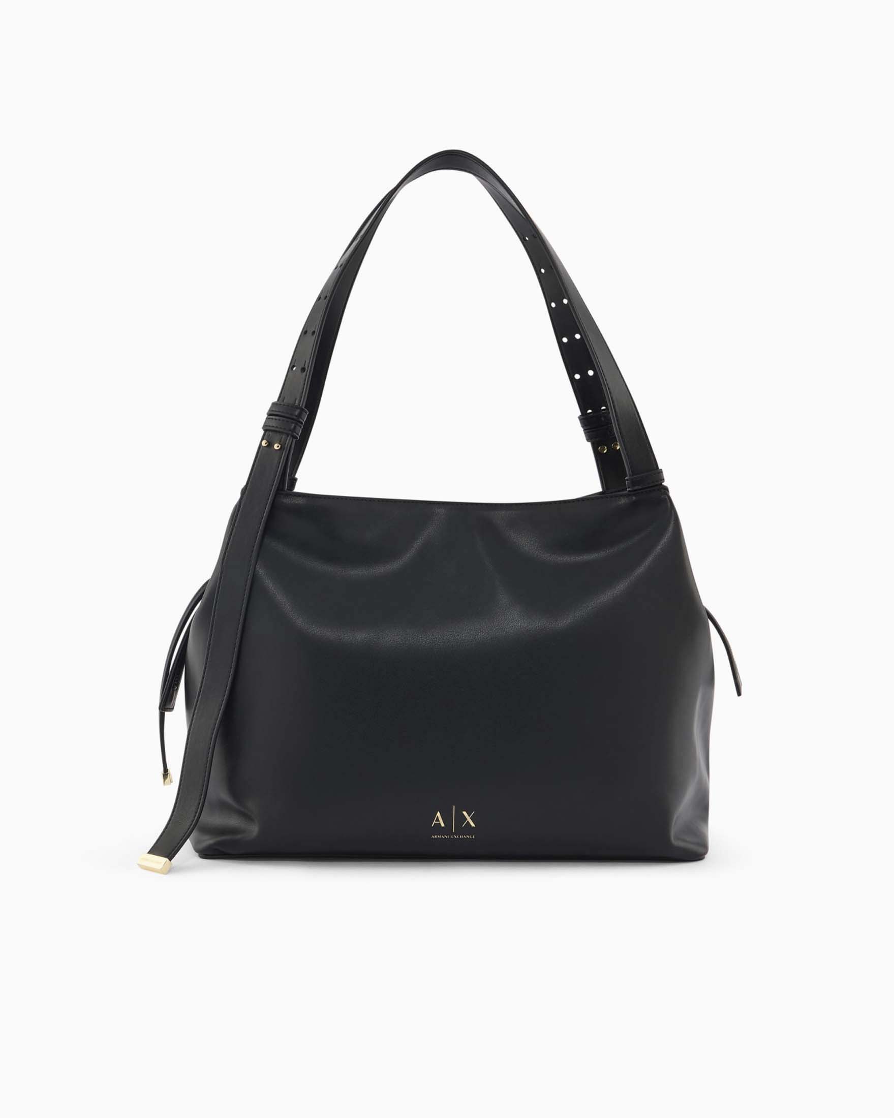 Borsa a spalla Armani Exchange nera con doppio manico e chiusura zip