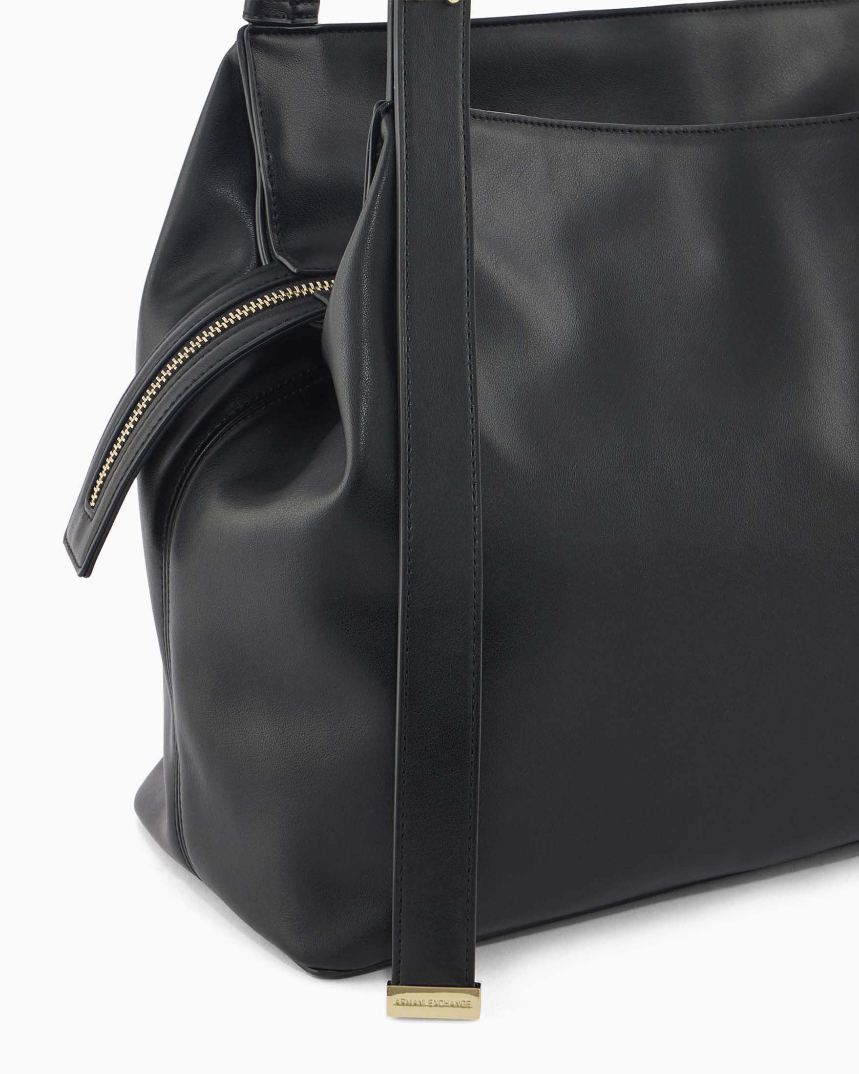Borsa a spalla Armani Exchange nera con doppio manico e chiusura zip image