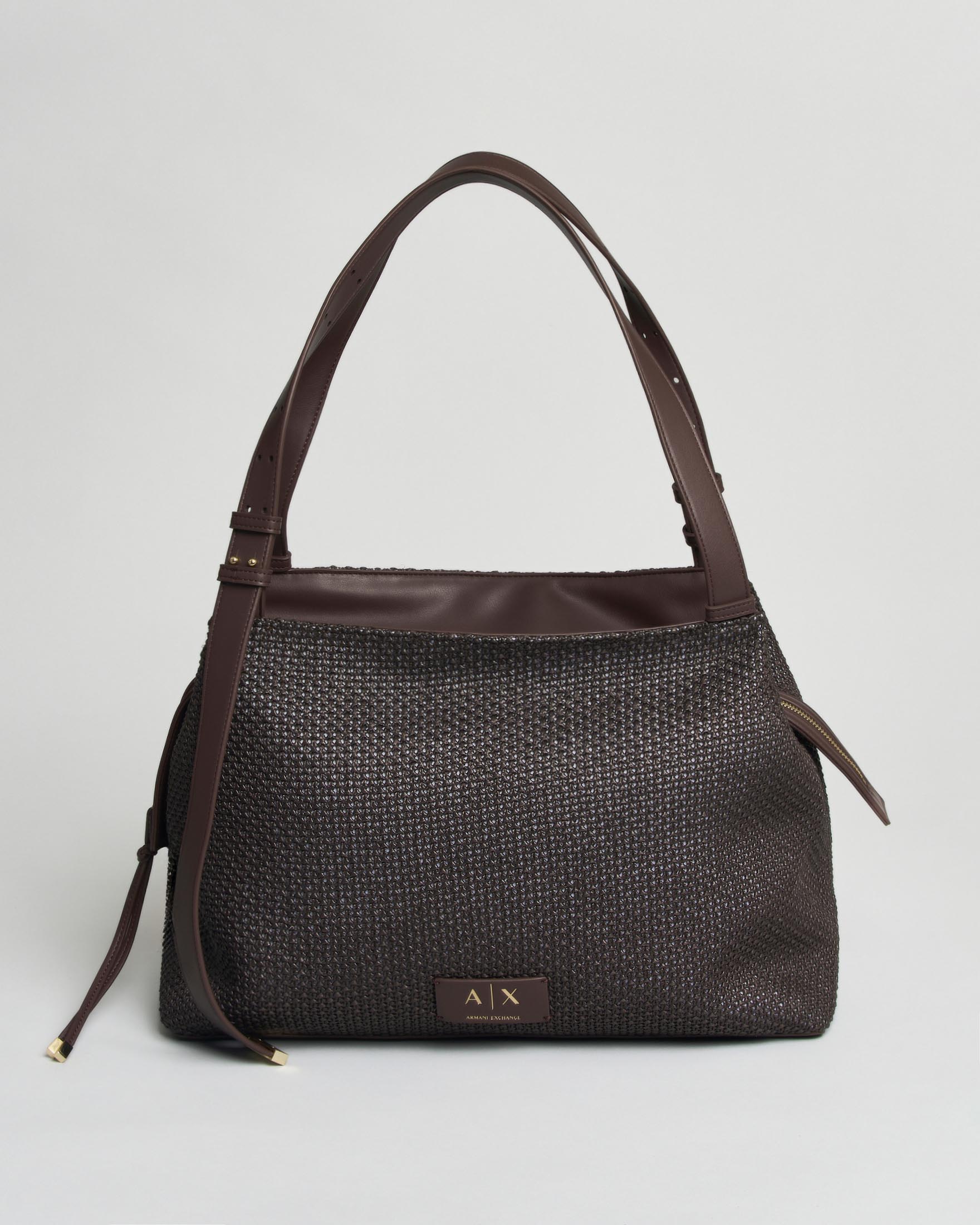 Borsa a spalla Exchange color moro effetto nappa con doppio manico e chiusura zip