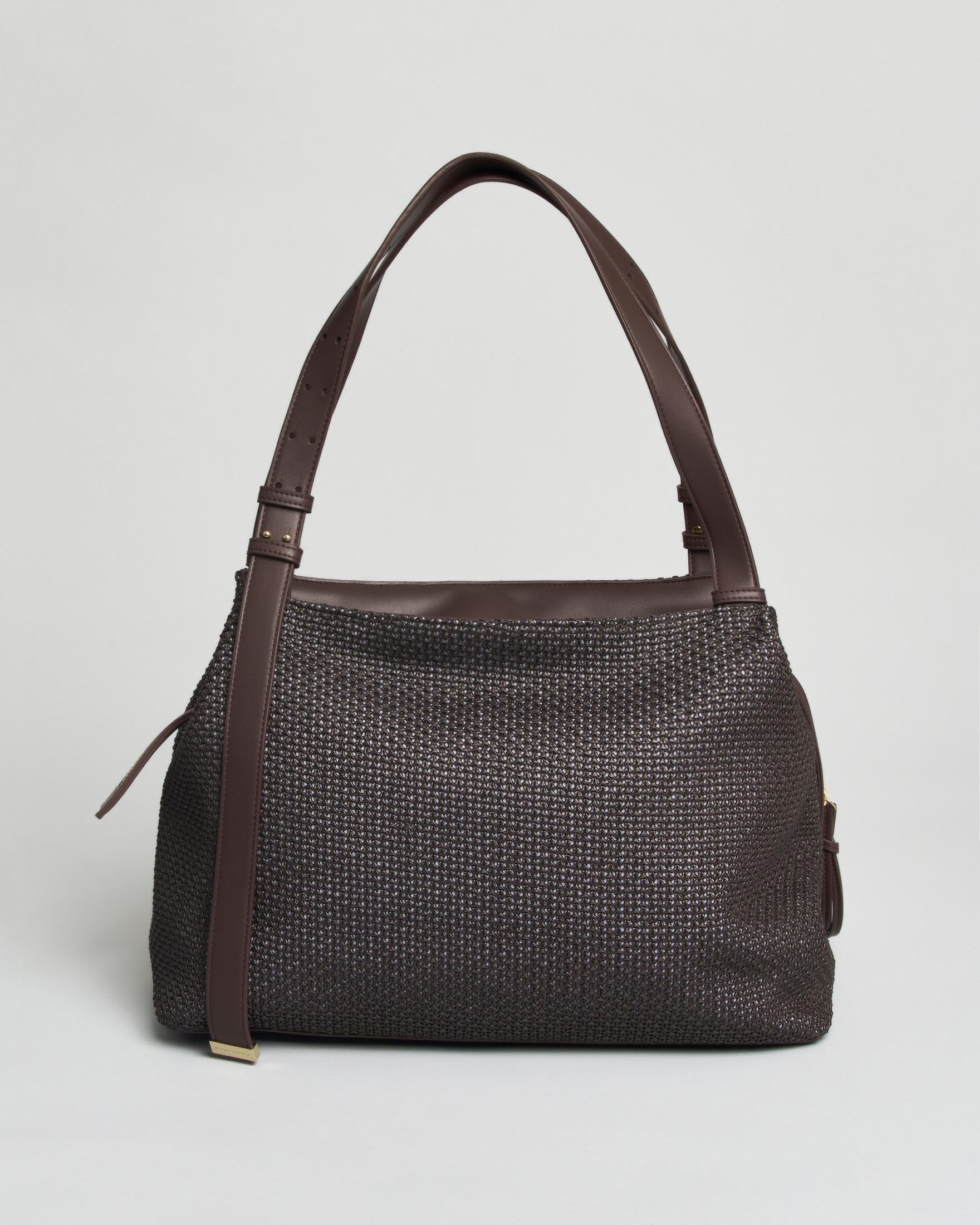 Borsa a spalla Armani Exchange color moro effetto nappa con doppio manico e chiusura zip