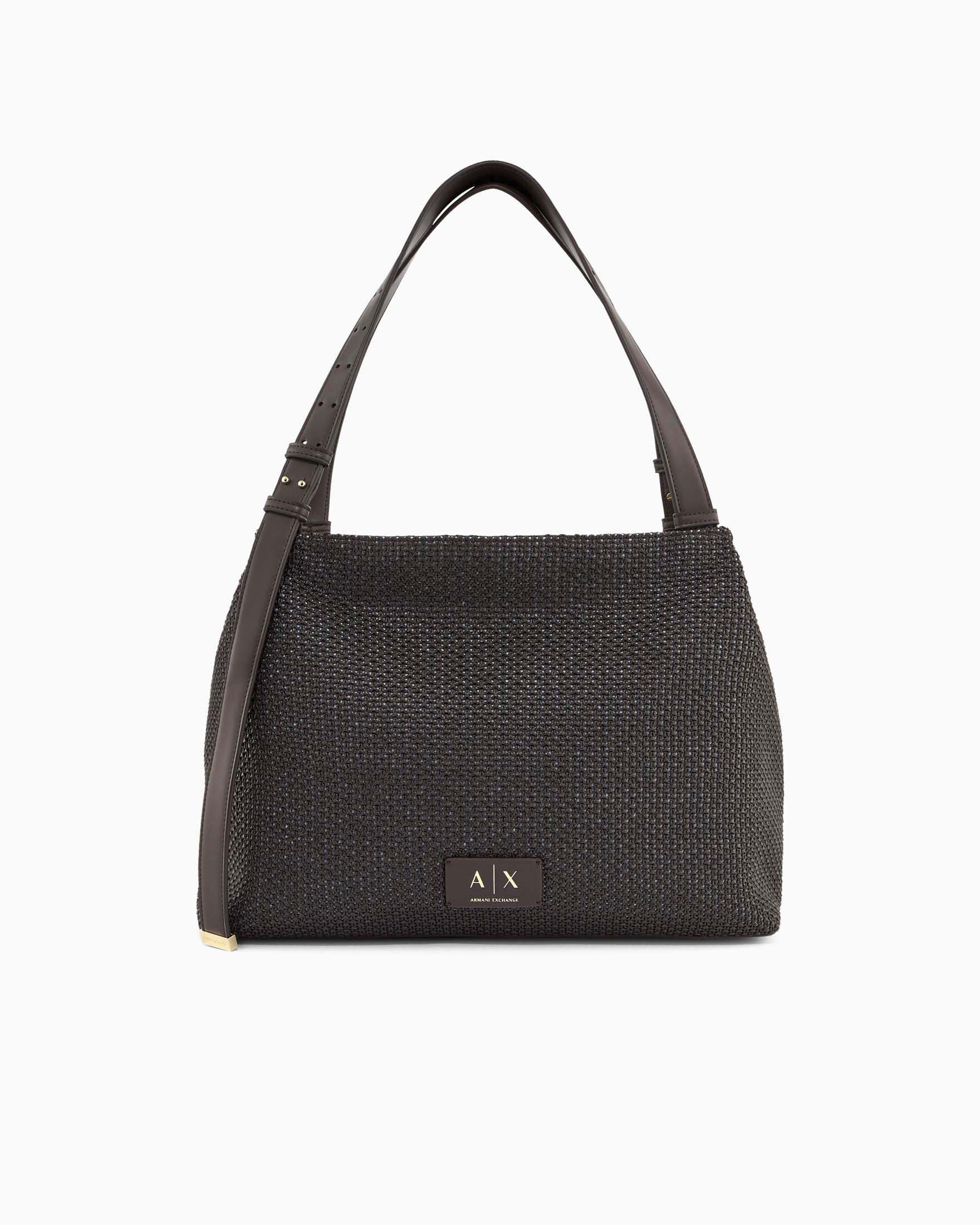 Borsa a spalla Armani Exchange naturale effetto nappa con doppio manico e chiusura zip