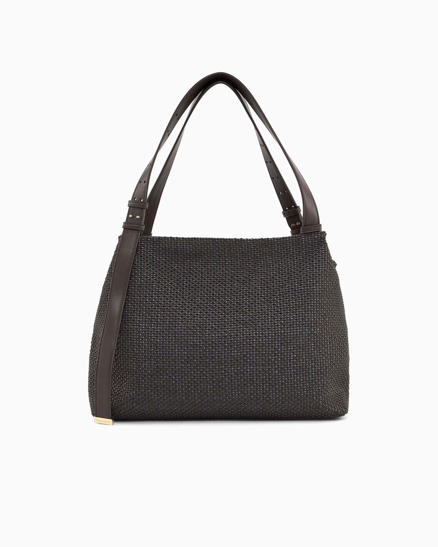 Borsa a spalla Armani Exchange naturale effetto nappa con doppio manico e chiusura zip