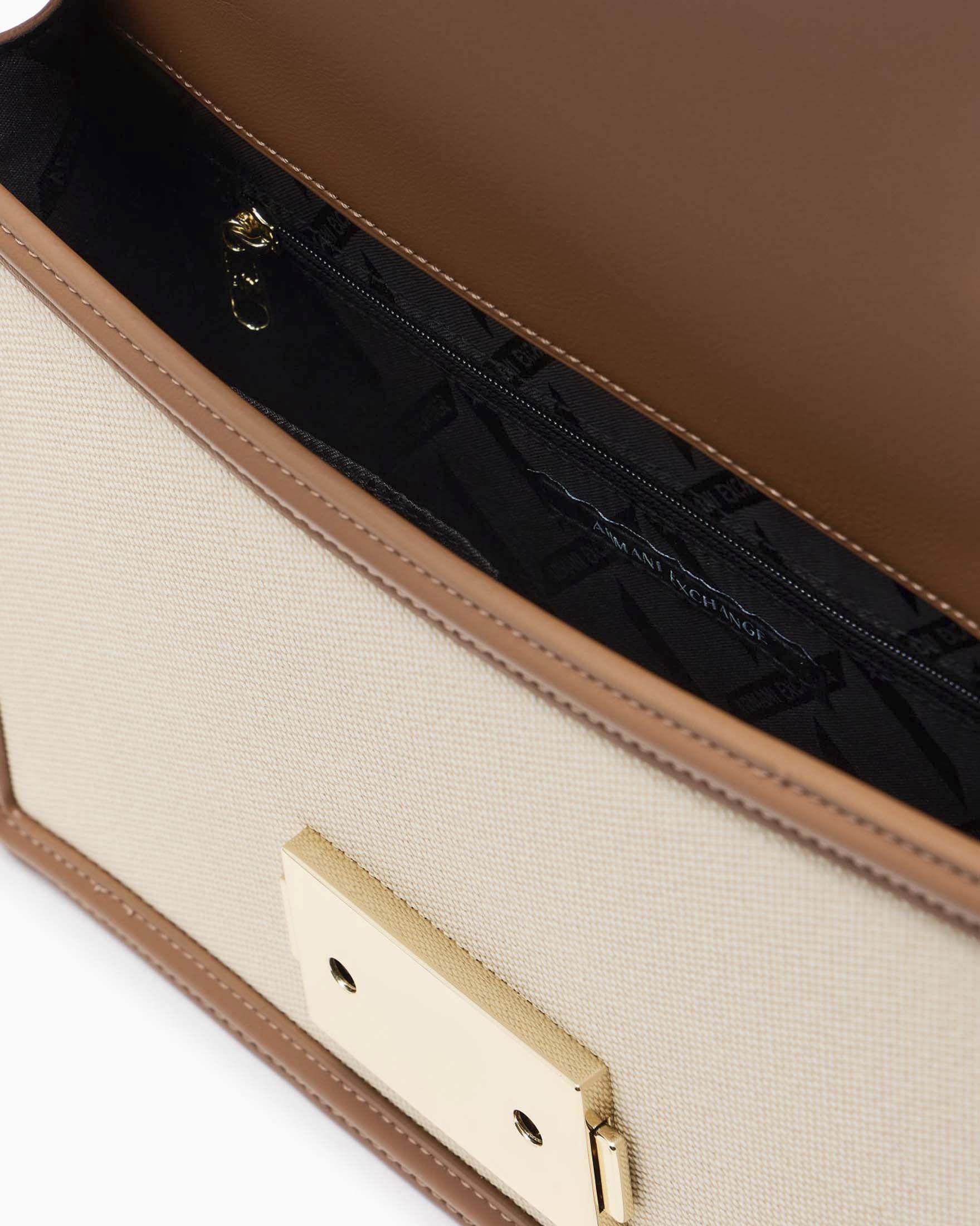 Crossbody bag Armani Exchange color cuoio e naturale con tracolla regolabile e maxi logo frontale image