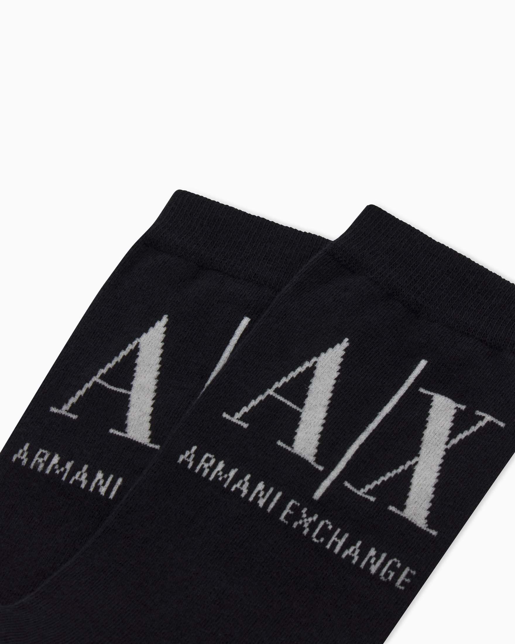 Calzini Armani Exchange neri con scritta logo a contrasto in misto cotone stretch