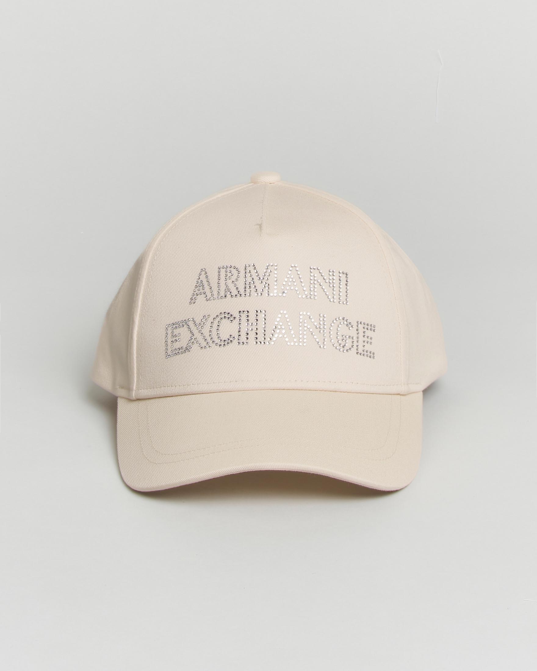 Cappellino baseball Exchange bianco in twill di cotone con lettering logo in strass