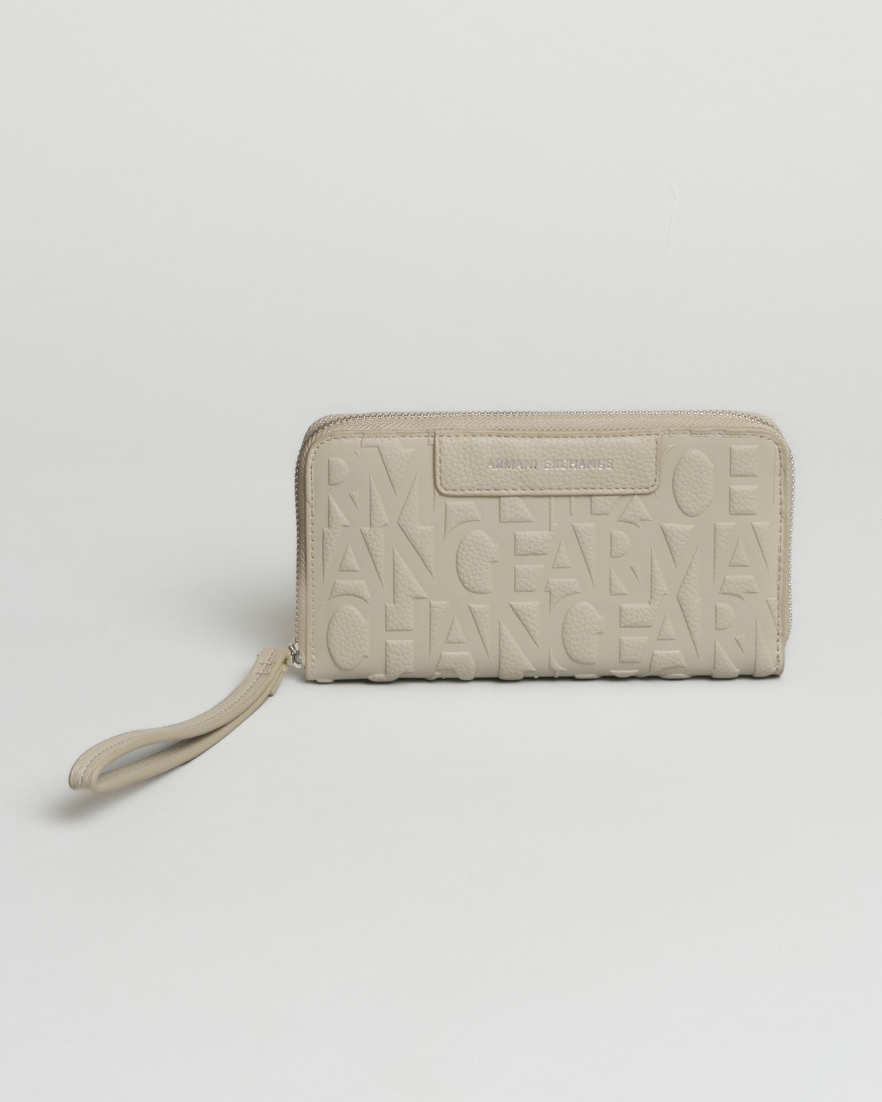 Portafoglio orizzontale Bi-Fold Exchange color gesso effetto embossé con logo allover
