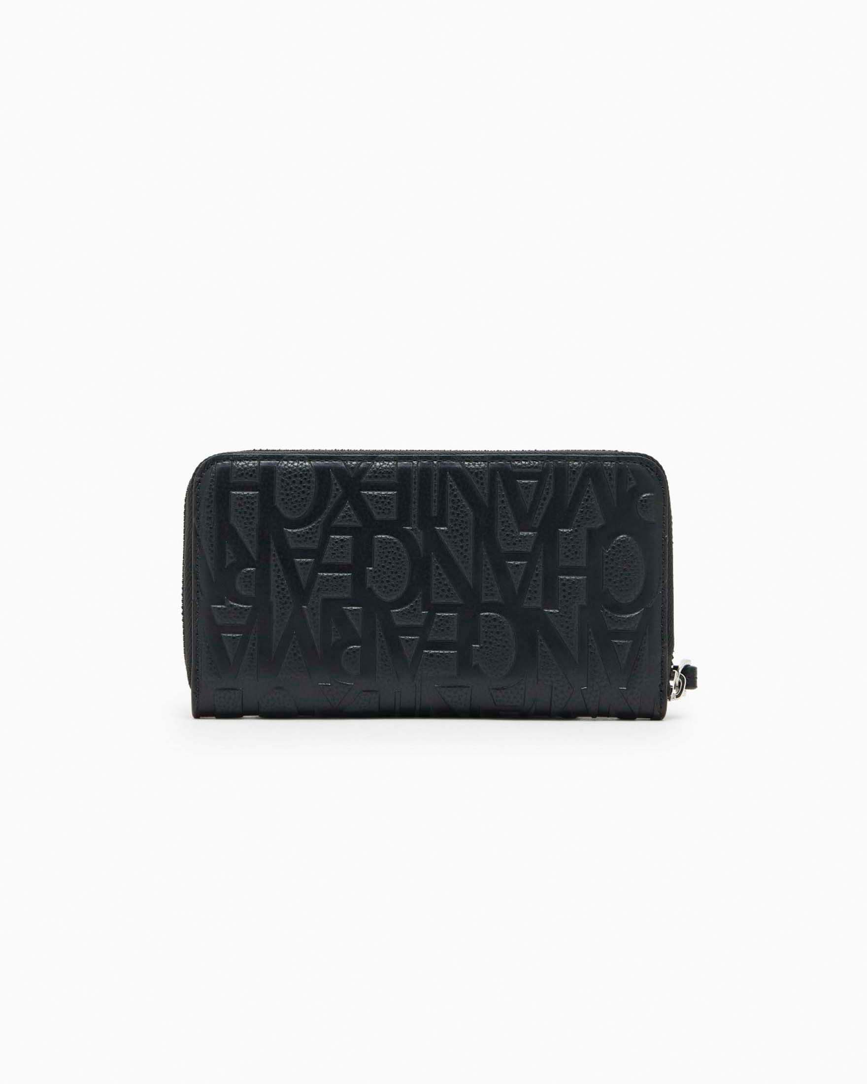 Portafoglio orizzontale Bi-Fold Armani Exchange nero effetto embossé con logo allover
