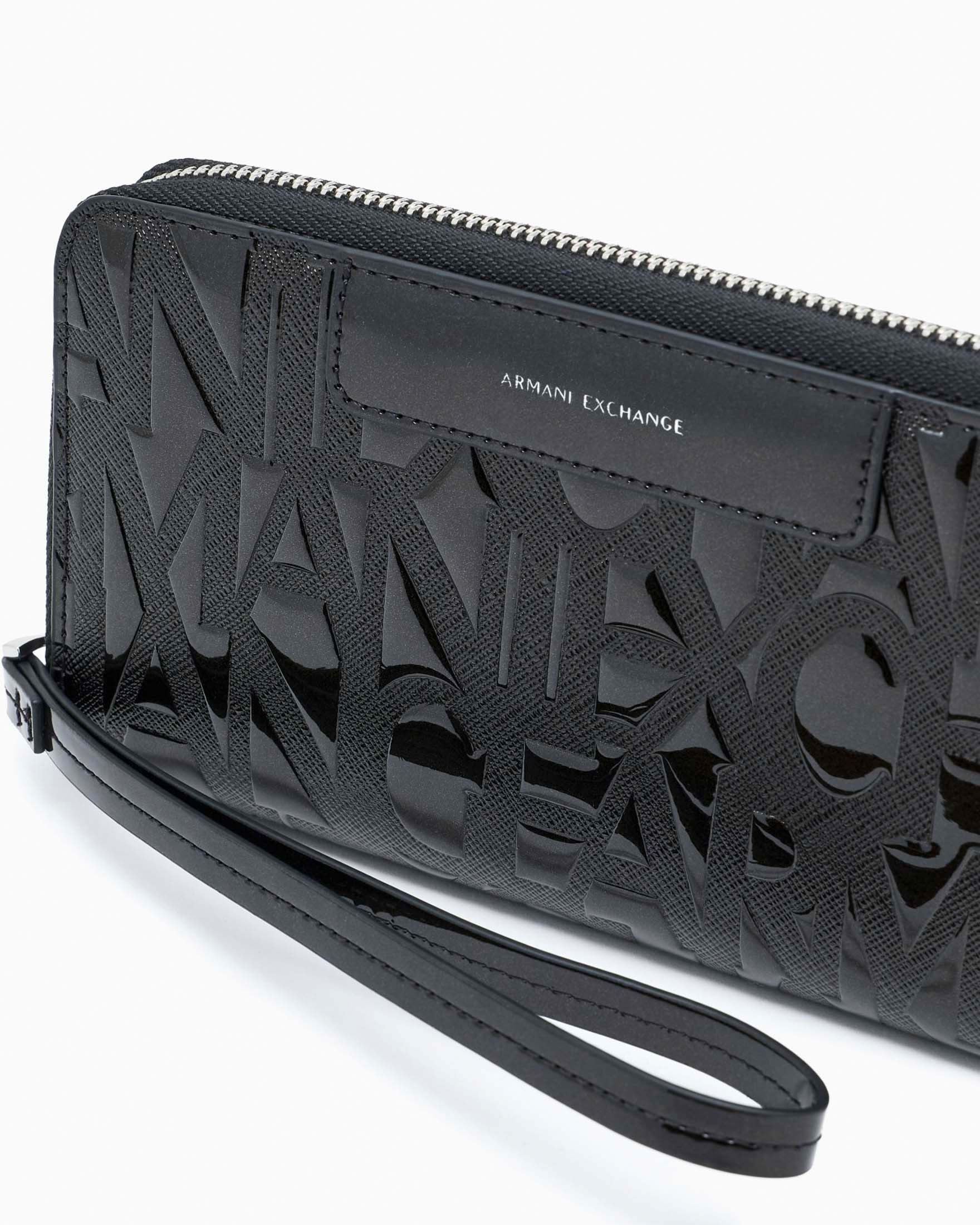Portafoglio orizzontale Bi-Fold Armani Exchange nero con lettering logo all over