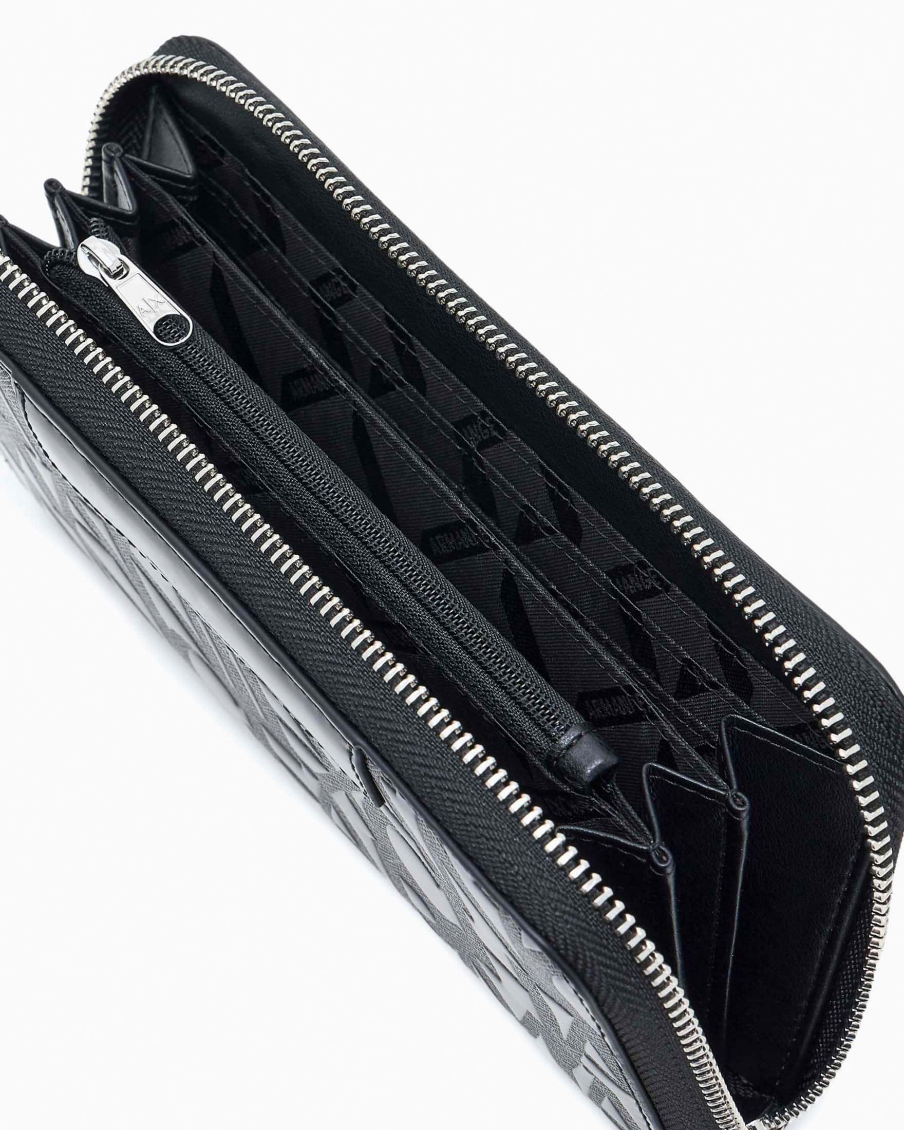 Portafoglio orizzontale Bi-Fold Armani Exchange nero con lettering logo all over