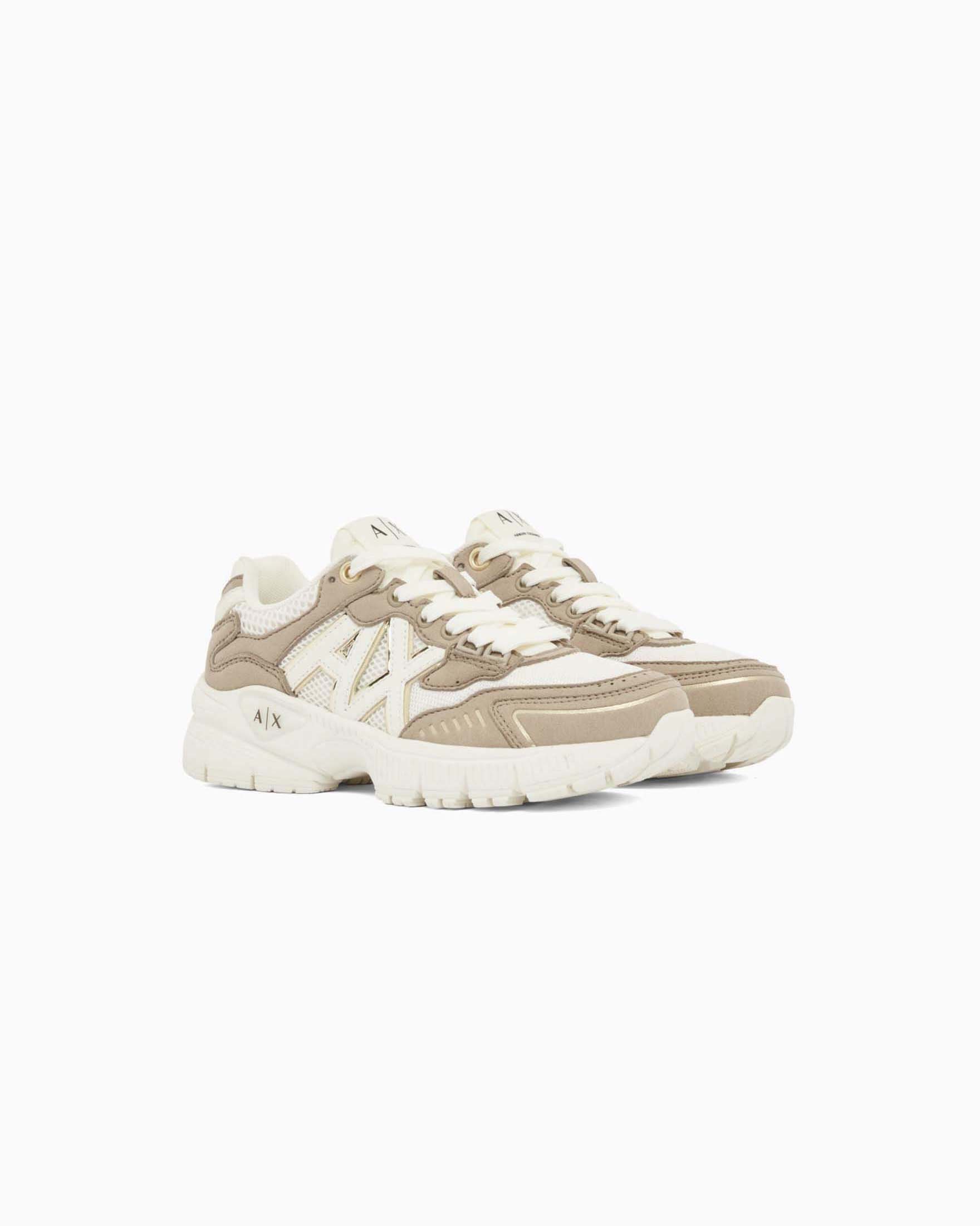 Sneakers Speed Zebra Armani Exchange bianche e taupe con dettagli mesh