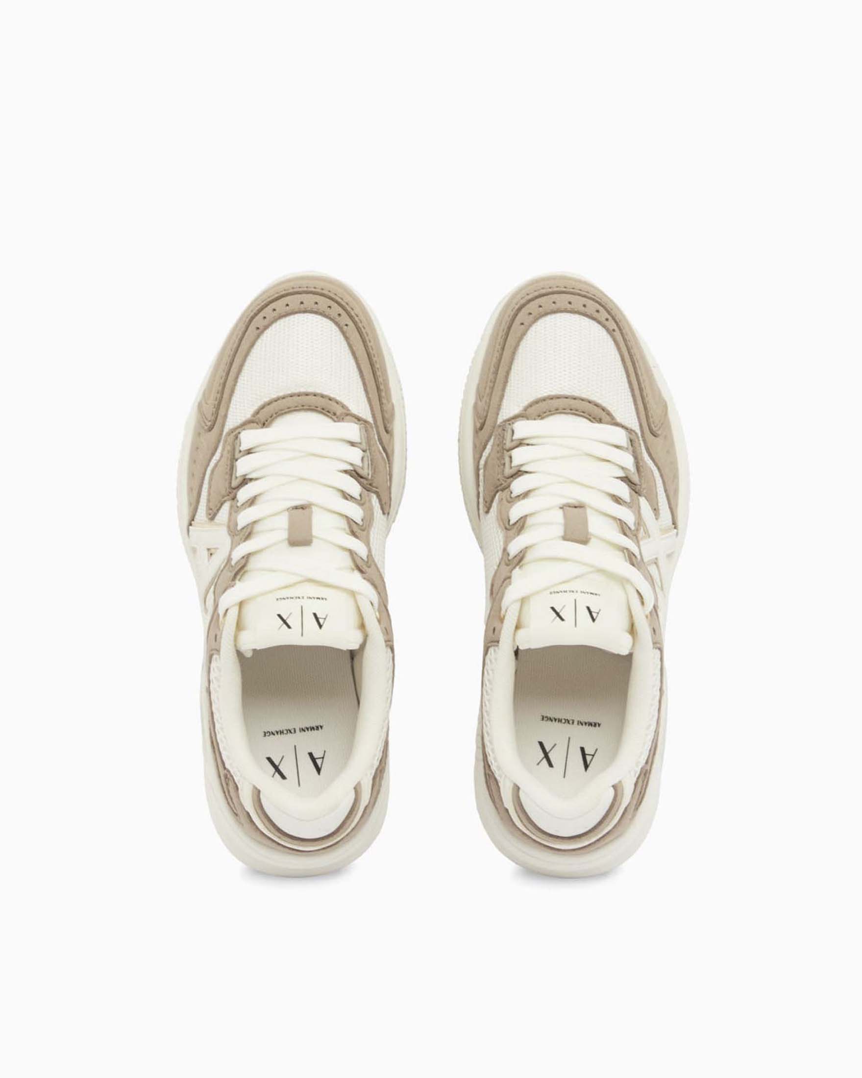 Sneakers Speed Zebra Armani Exchange bianche e taupe con dettagli mesh