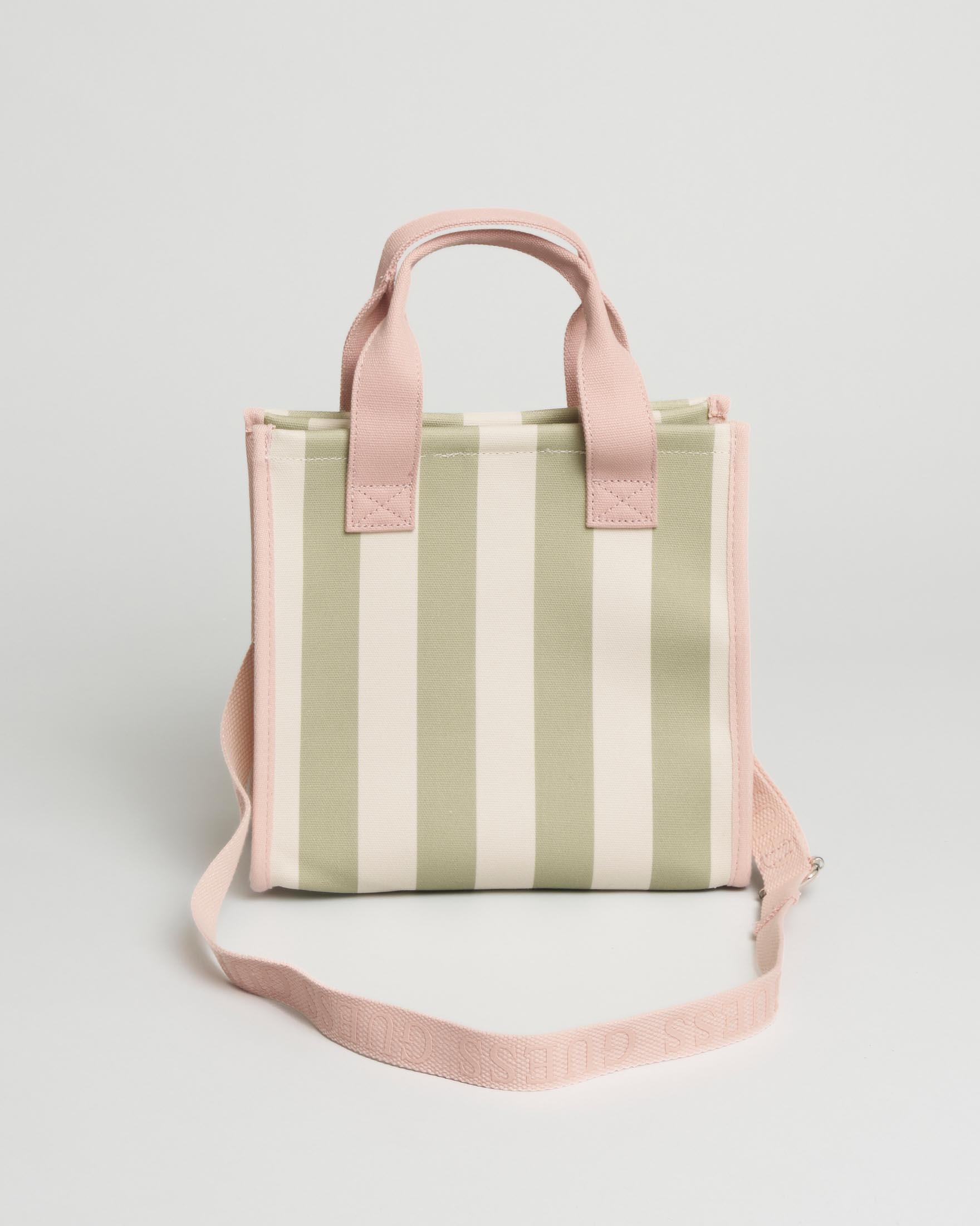 Borsa tote Guess a righe multicolor in tela di cotone con logo a triangolo