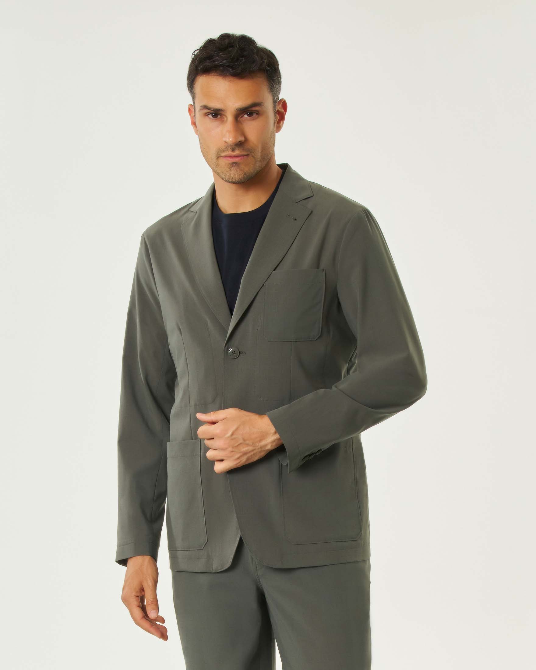 Blazer monopetto Exchange verde militare in misto viscosa e lana stretch
