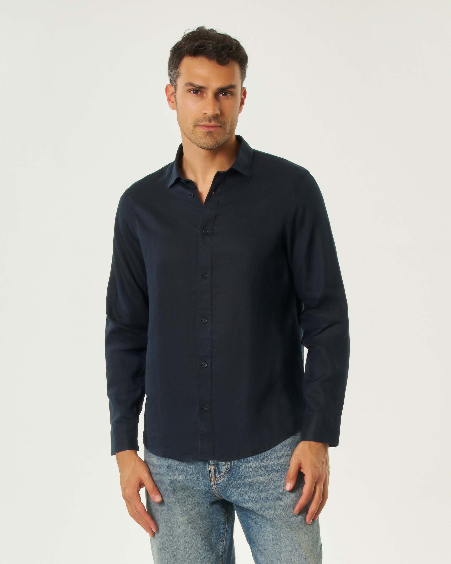 Camicia Armani Exchange blu in puro lino