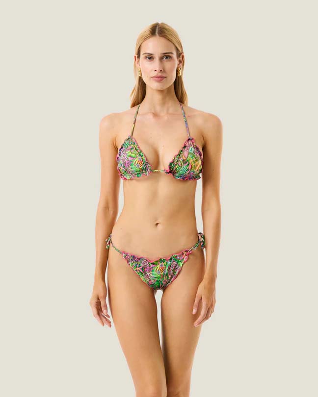 Bikini due pezzi verde fantasia Karma Soul con top a triangolo e brasiliana con laccetti