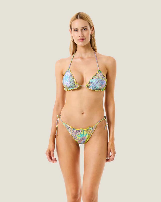 Bikini due pezzi 4Giveness con stampa paisley multicolor con top a triangolo e brasiliana con rouches