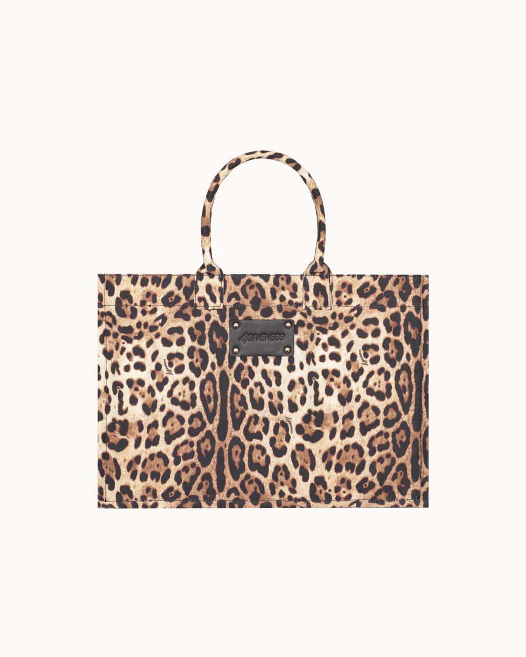 Borsa mare Saint Tropez Big in canvas a stampa animalier con doppi manici e placca logo
