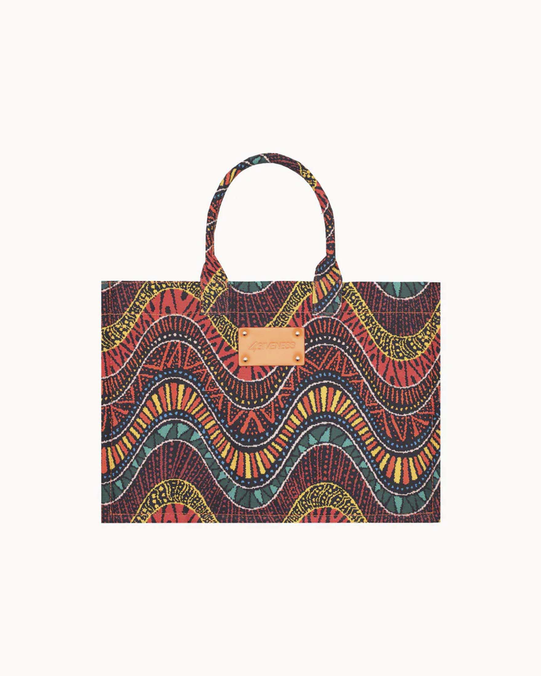 Borsa mare rettanolare multicolor con fantasia geometrica d'ispirazione etnica