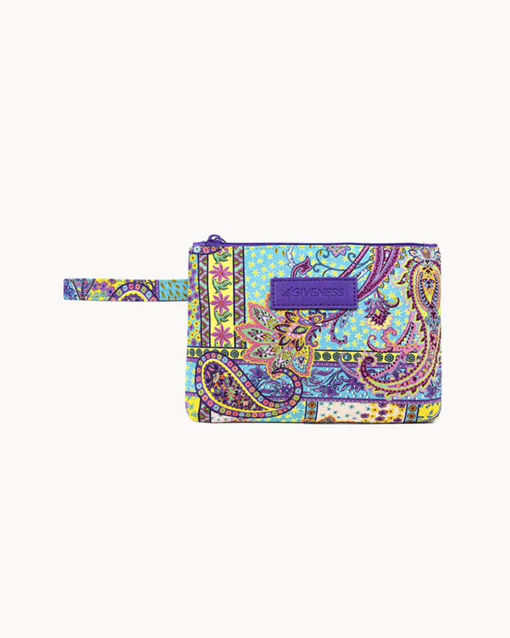 Pochette mare piccola colorata con stampa paisley e manico da polso
