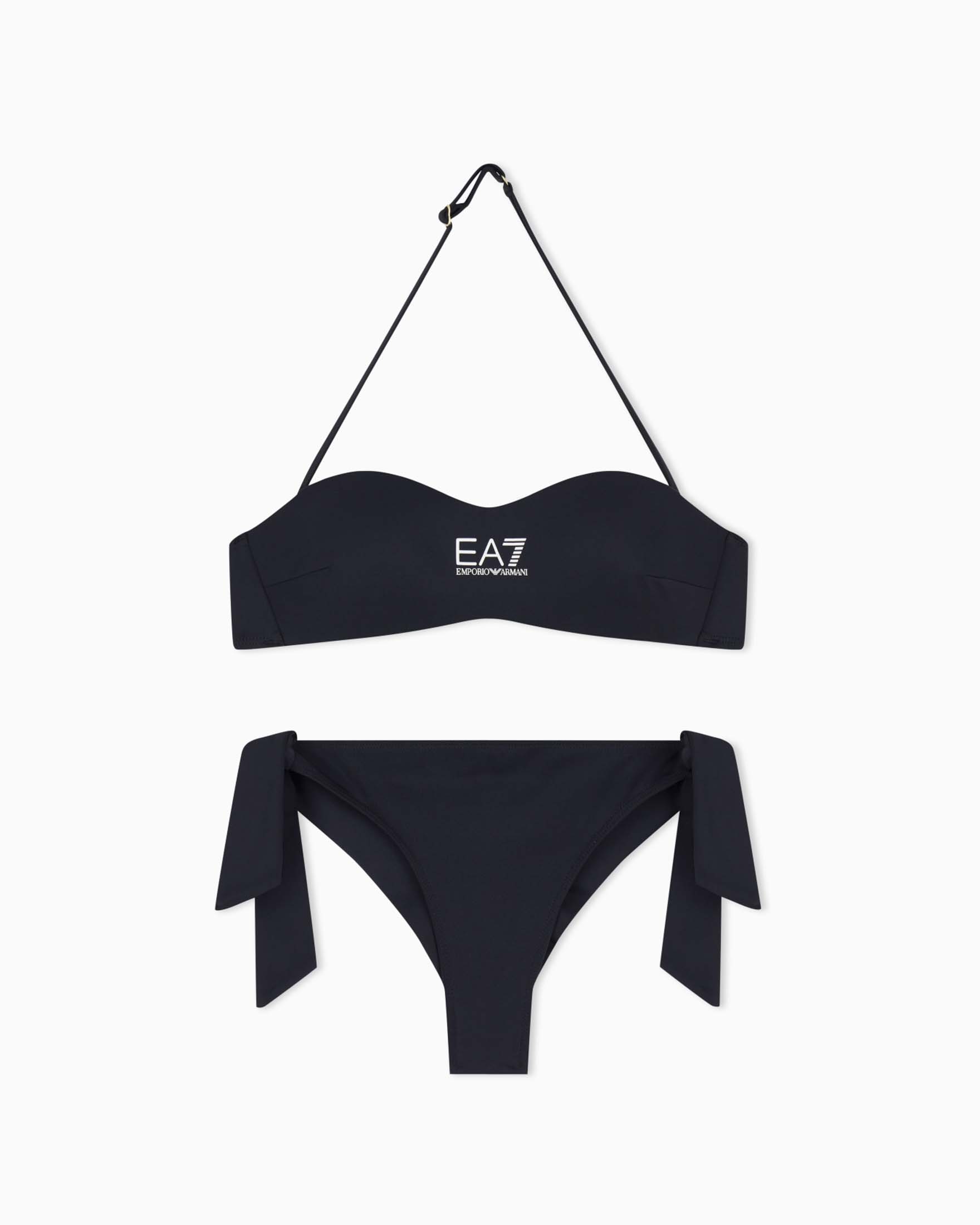 Bikini EA7 Mare nero con reggiseno a fascia e slip con laccetti regolabili