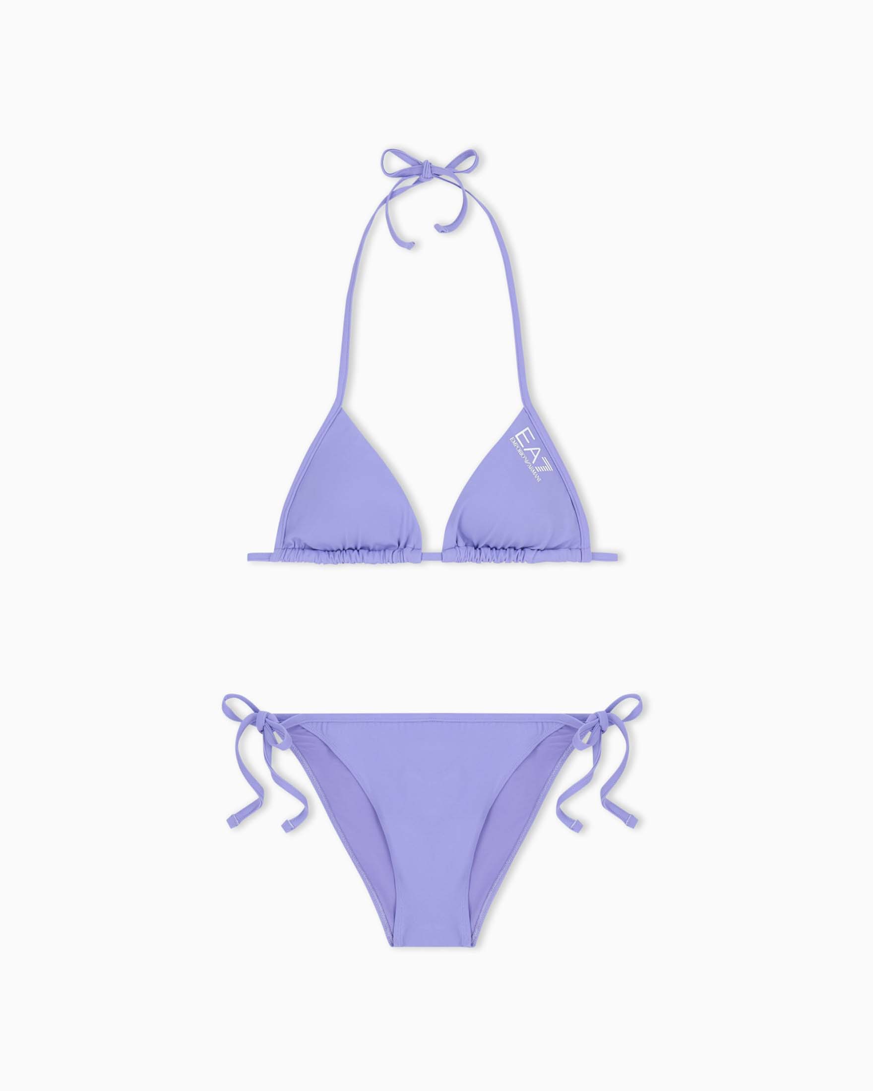 Bikini lilla con reggiseno a triangolo e slip con laccetti regolabili