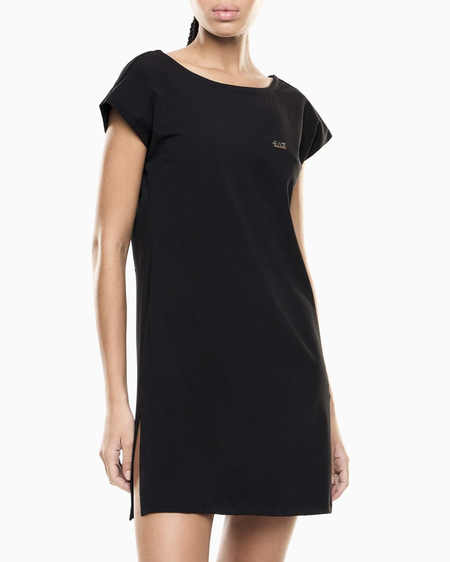 Abito t-shirt EA7 Mare nero in cotone con schiena scoperta e spacci laterali