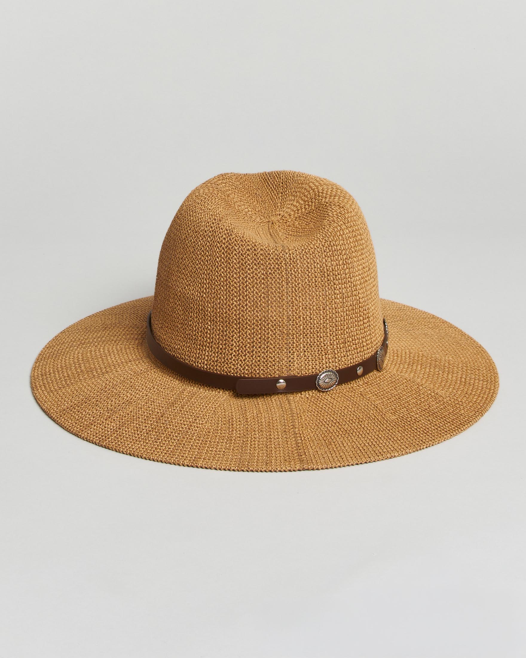 Cappello fedora Hlo! in rafia intrecciata color cammello con fascetta in pelle image