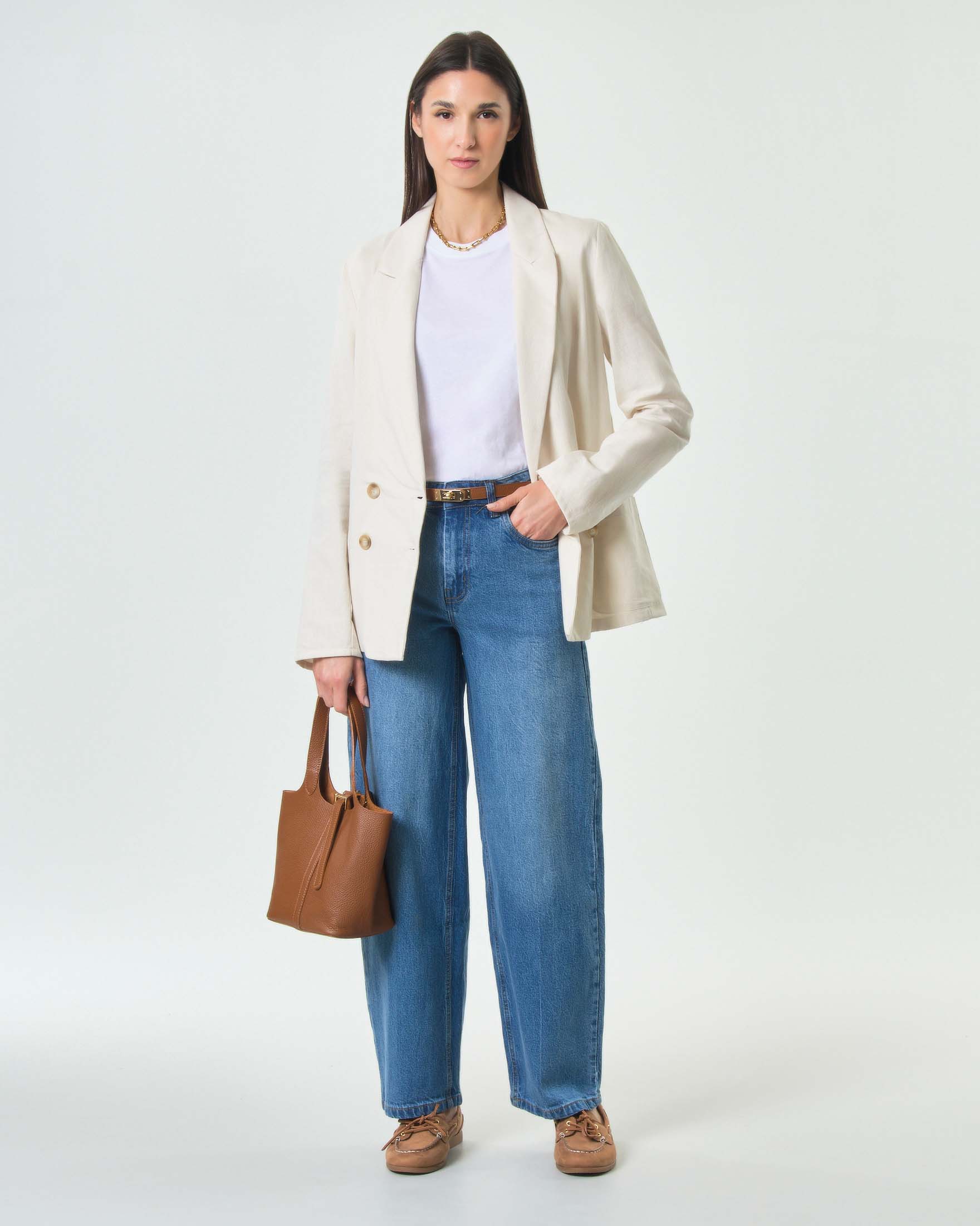 Blazer doppio petto Hlo! color écru in tessuto con tasche applicate sul fronte image