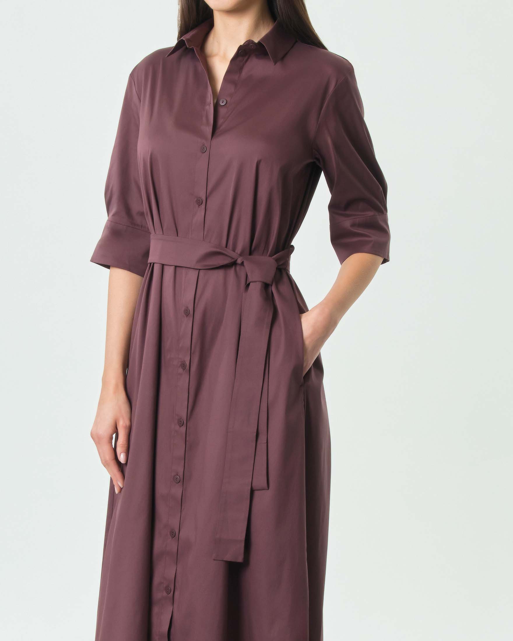 Abito lungo chemisier Max Mara Beachwear color melanzana in misto cotone con fusciacca image
