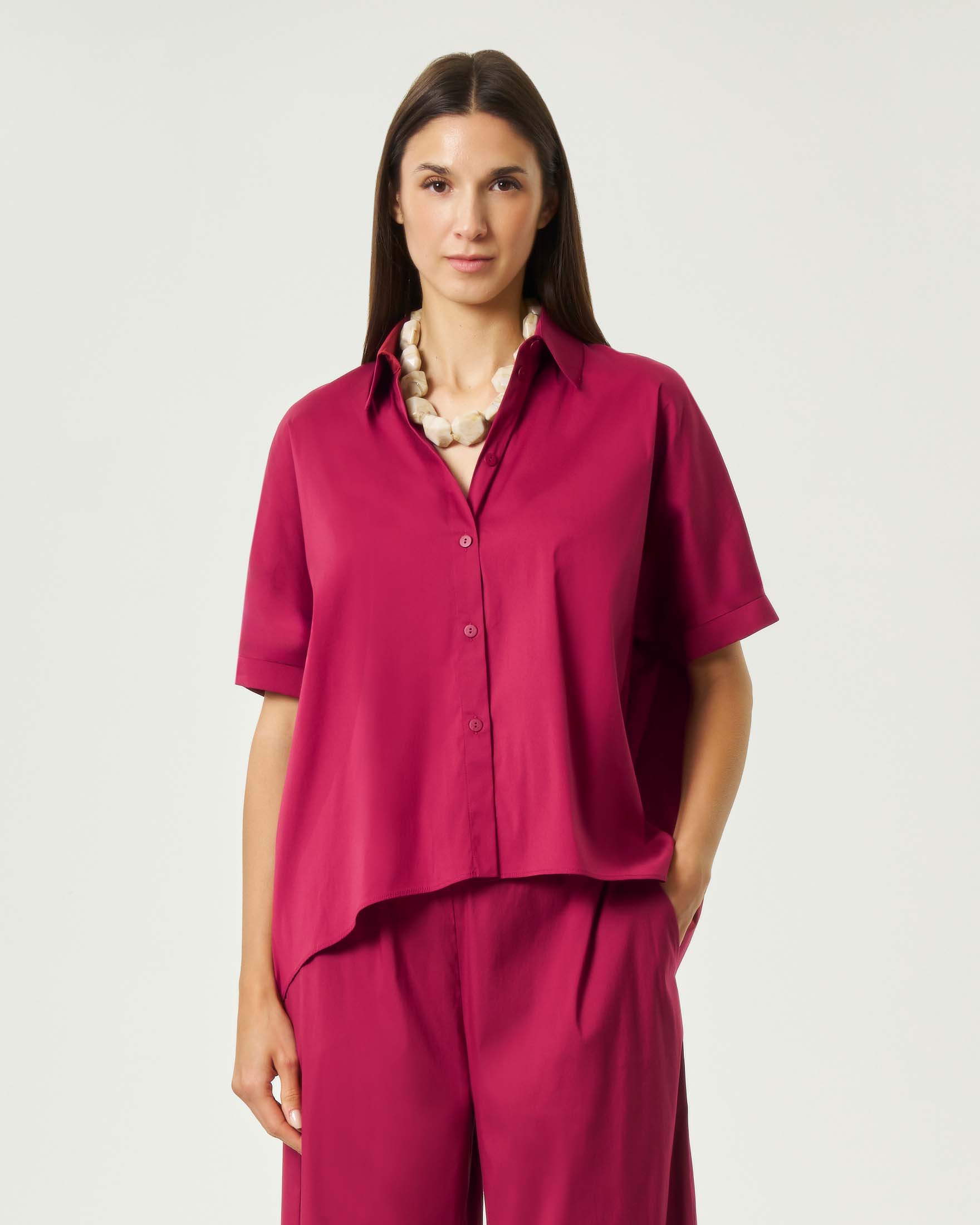 Camicia oversize Max Mara Beachwear rubino in popeline di cotone con le maniche corte