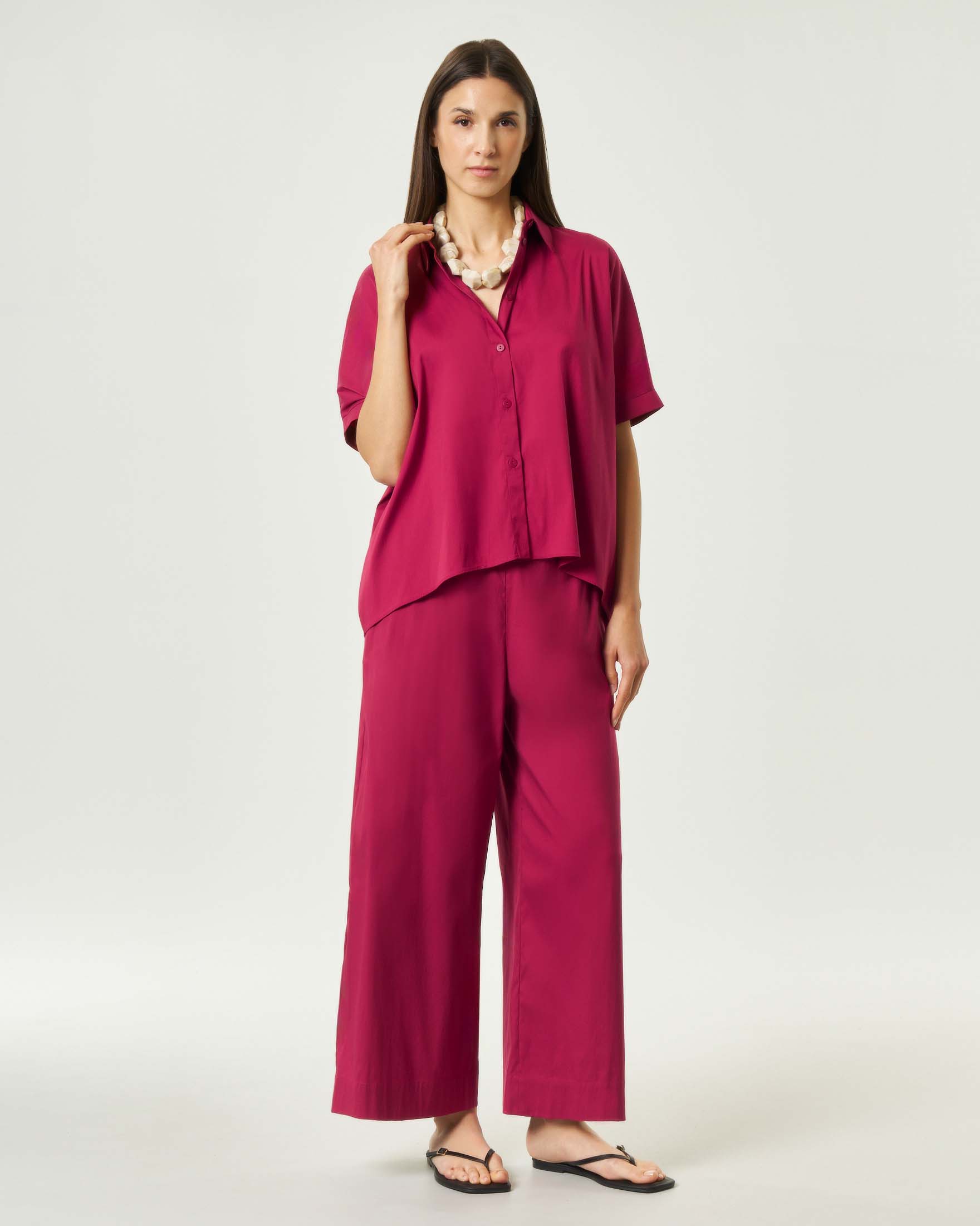 Camicia oversize Max Mara Beachwear rubino in popeline di cotone con le maniche corte image