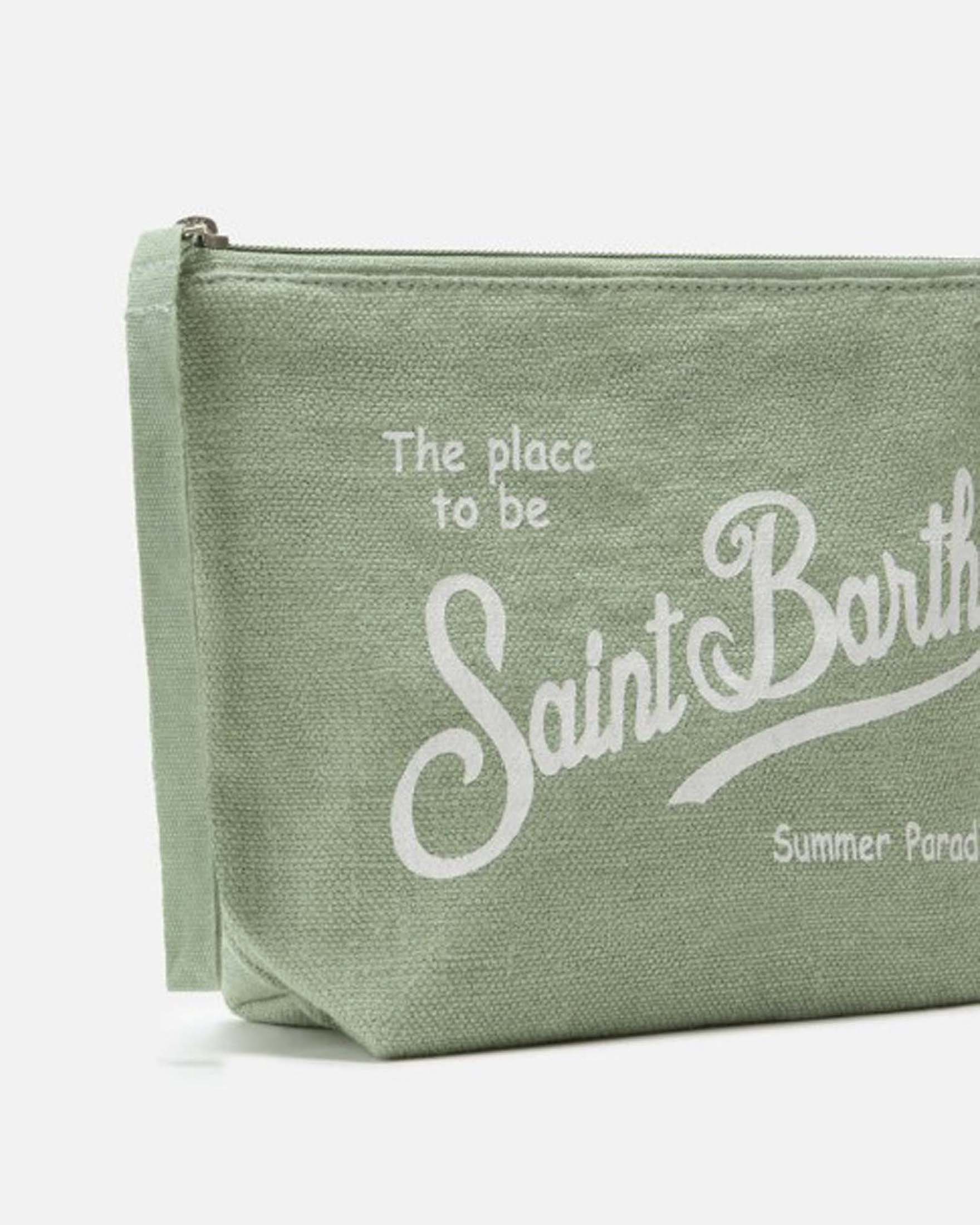 Pochette MC2 Saint Barth verde salvia in lino con scritto logo bianca stampata image