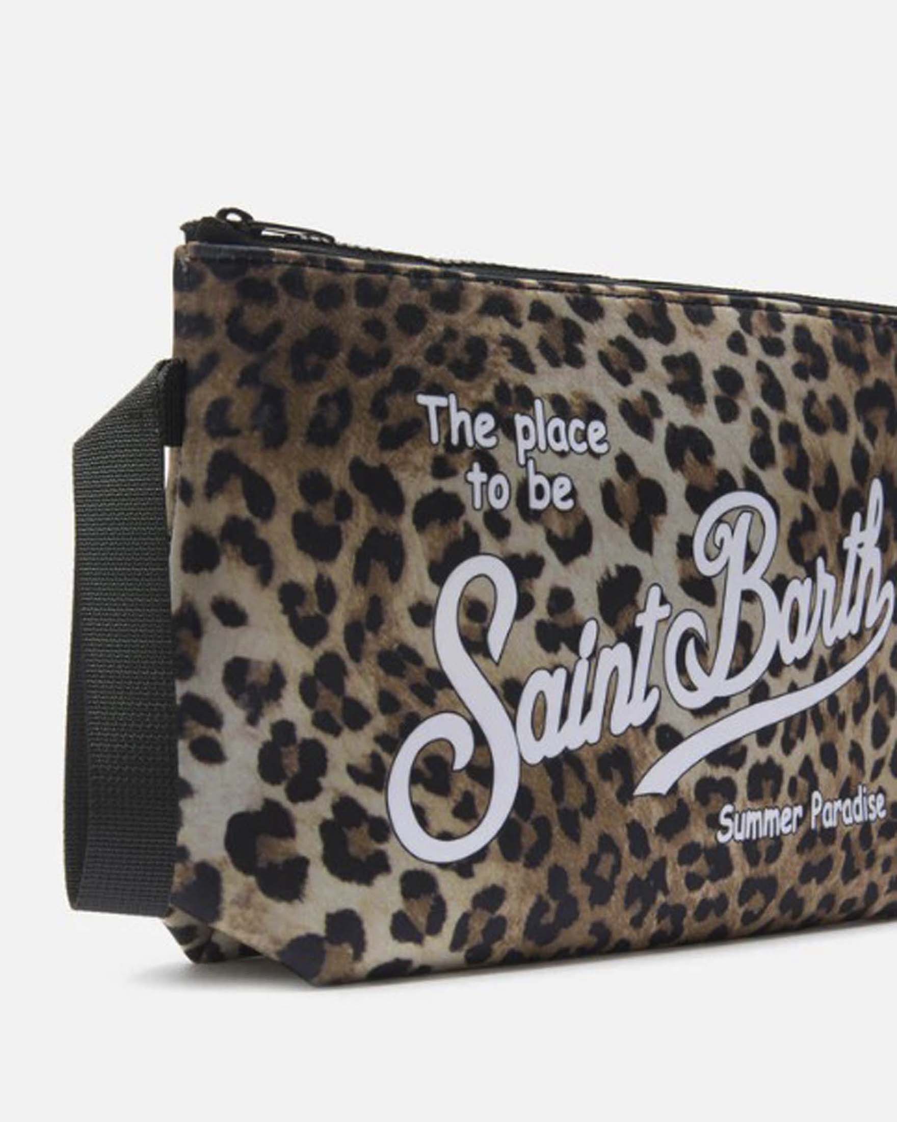 Pochette Aline Large MC2 Saint Barth in tessuto scuba con stampa leopardata e scritta logo bianca image
