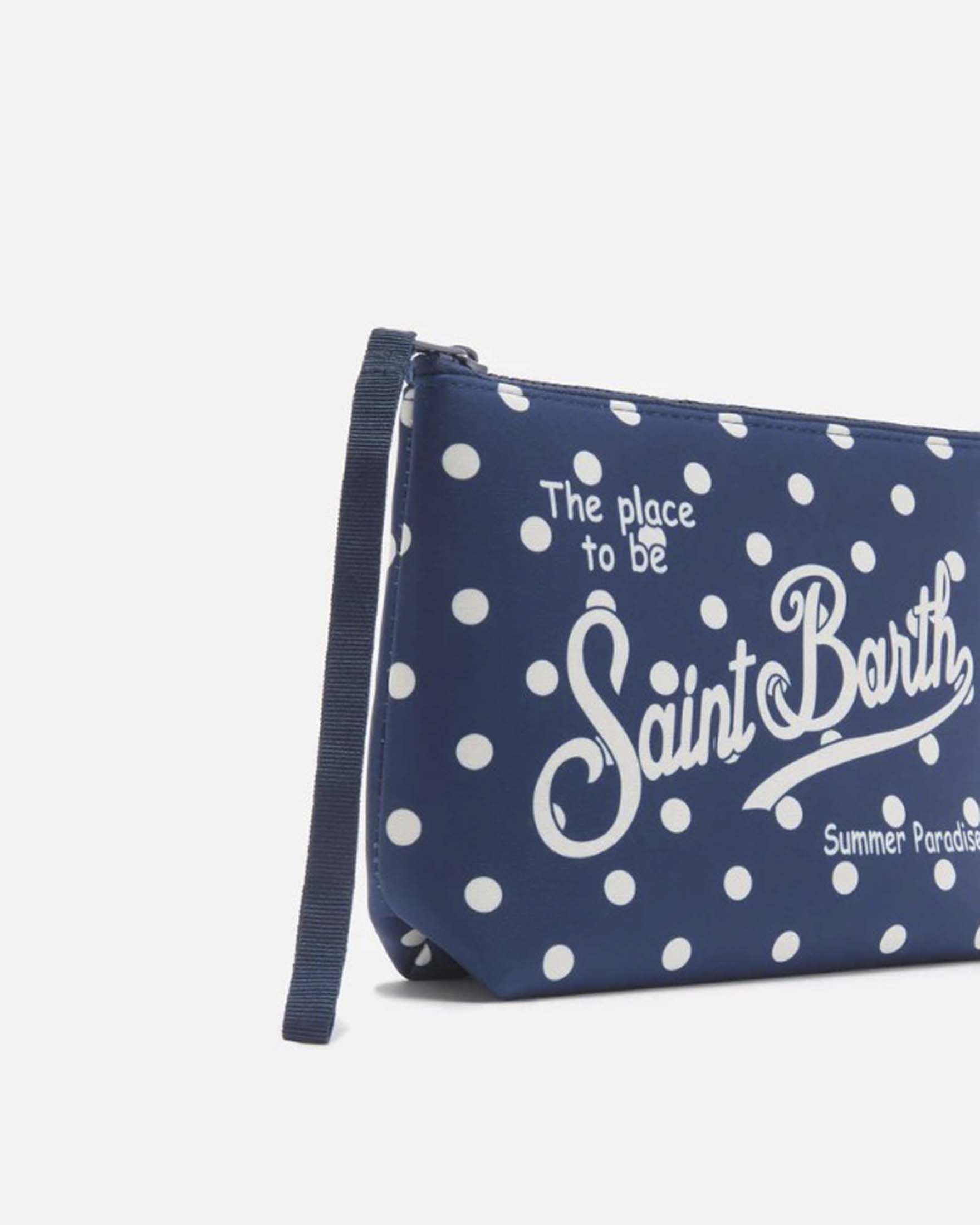 Pochette Aline MC2 Saint Barth blu a pois bianchi in tessuto scuba con laccetto laterale image