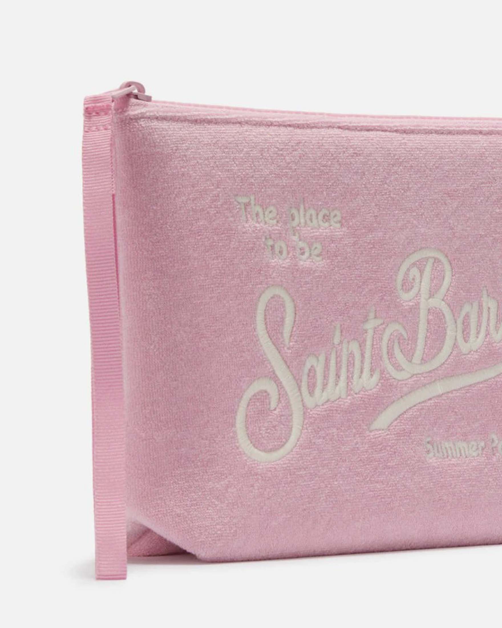 Pochette MC2 Saint Barth Aline rosa effetto velvet con scritta logo in strass applicati color argento image
