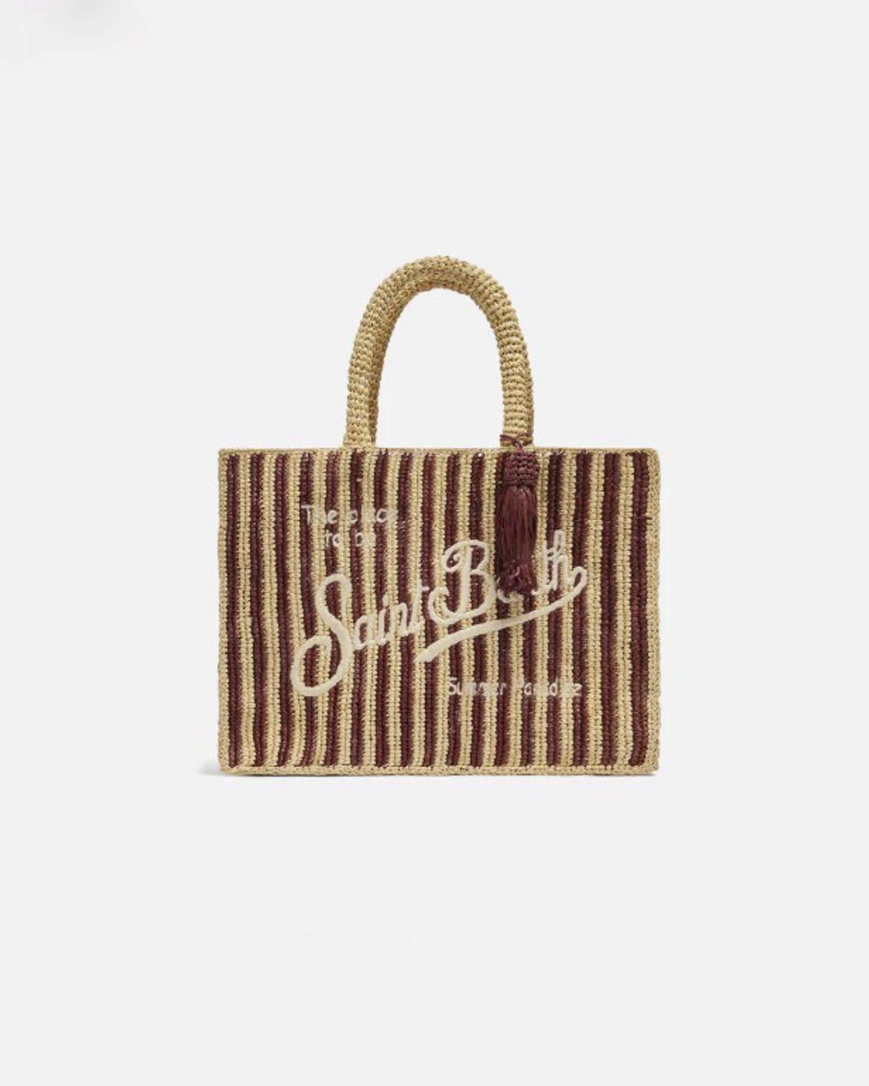 Borsa Colette MC2 Saint Barth in rafia a righe beige e marroni a contrasto